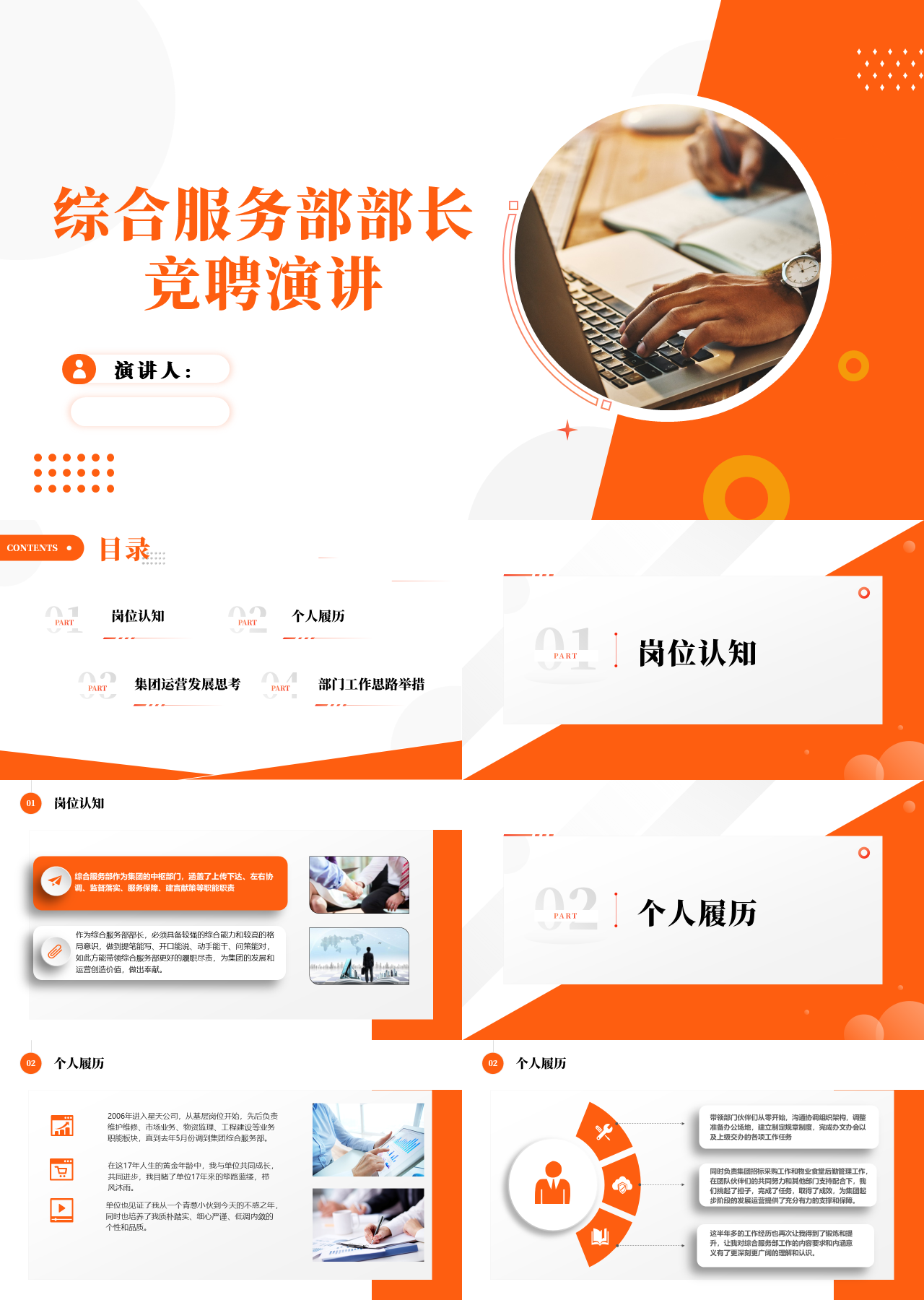 精美静态橙色综合服务部部长竞聘演讲