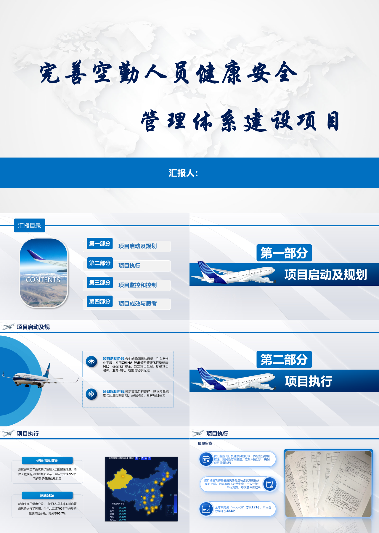 标准静态蓝色工作汇报完善空勤人员健康安全管理体系建设项目