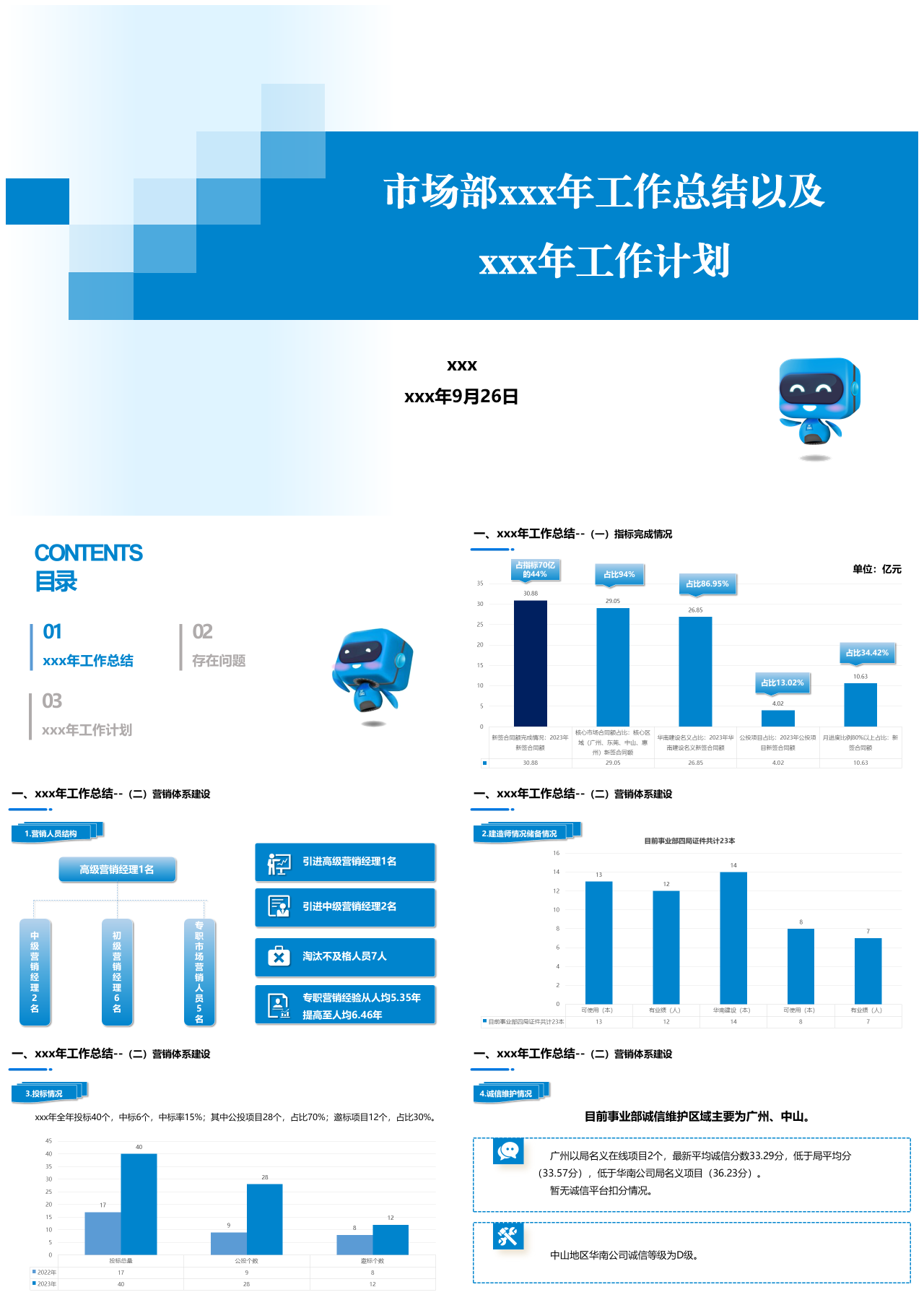 标准静态蓝色市场部工作总结以及工作计划