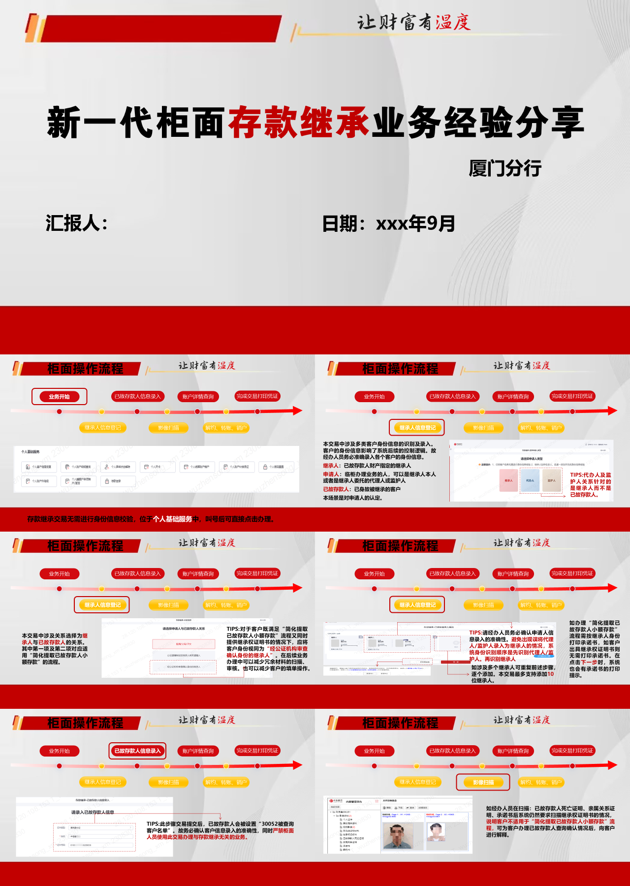 标准静态红色企业培训新一代柜面存款继承业务经验分享