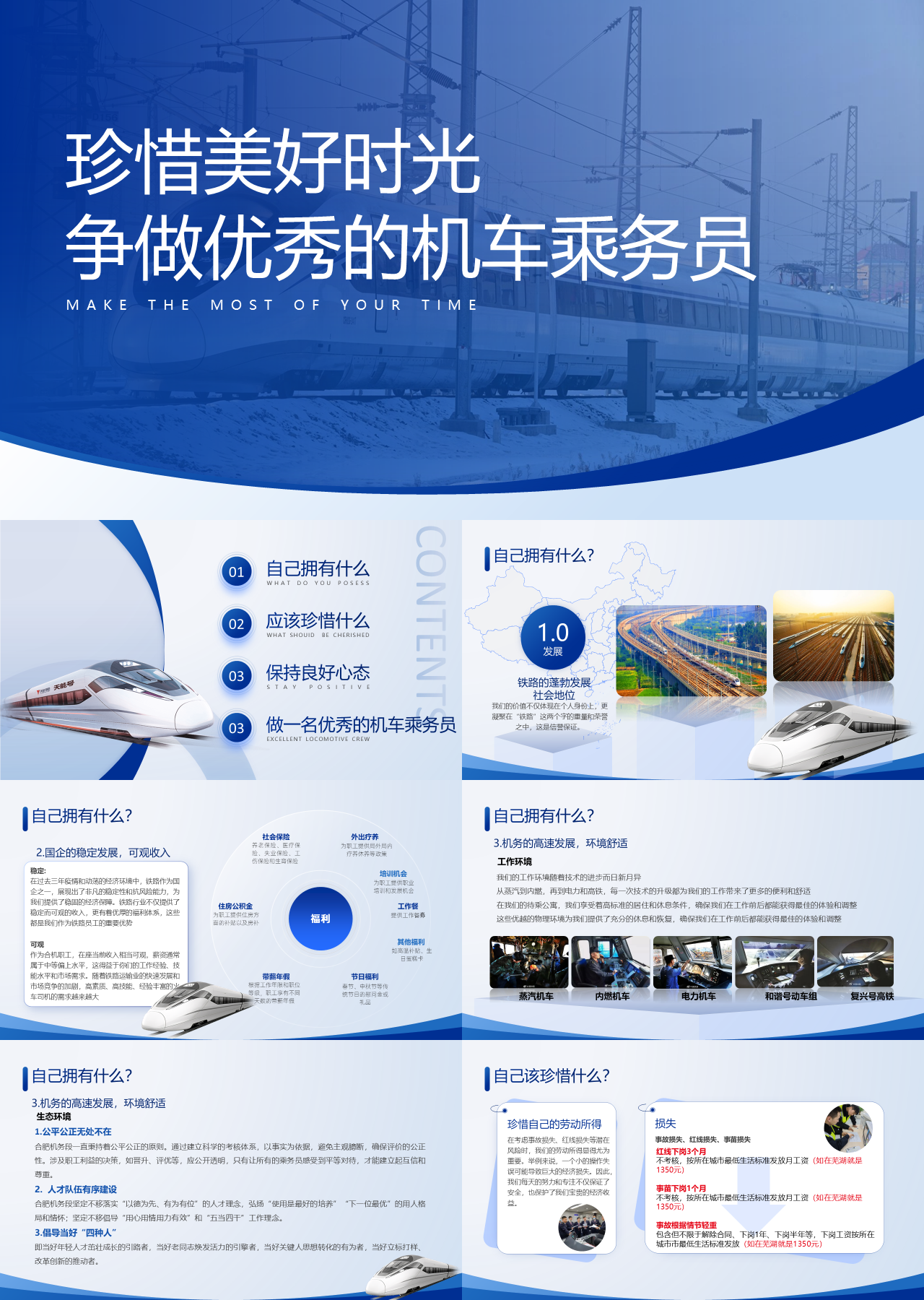 精美动态蓝色工作汇报争做优秀的机车乘务员