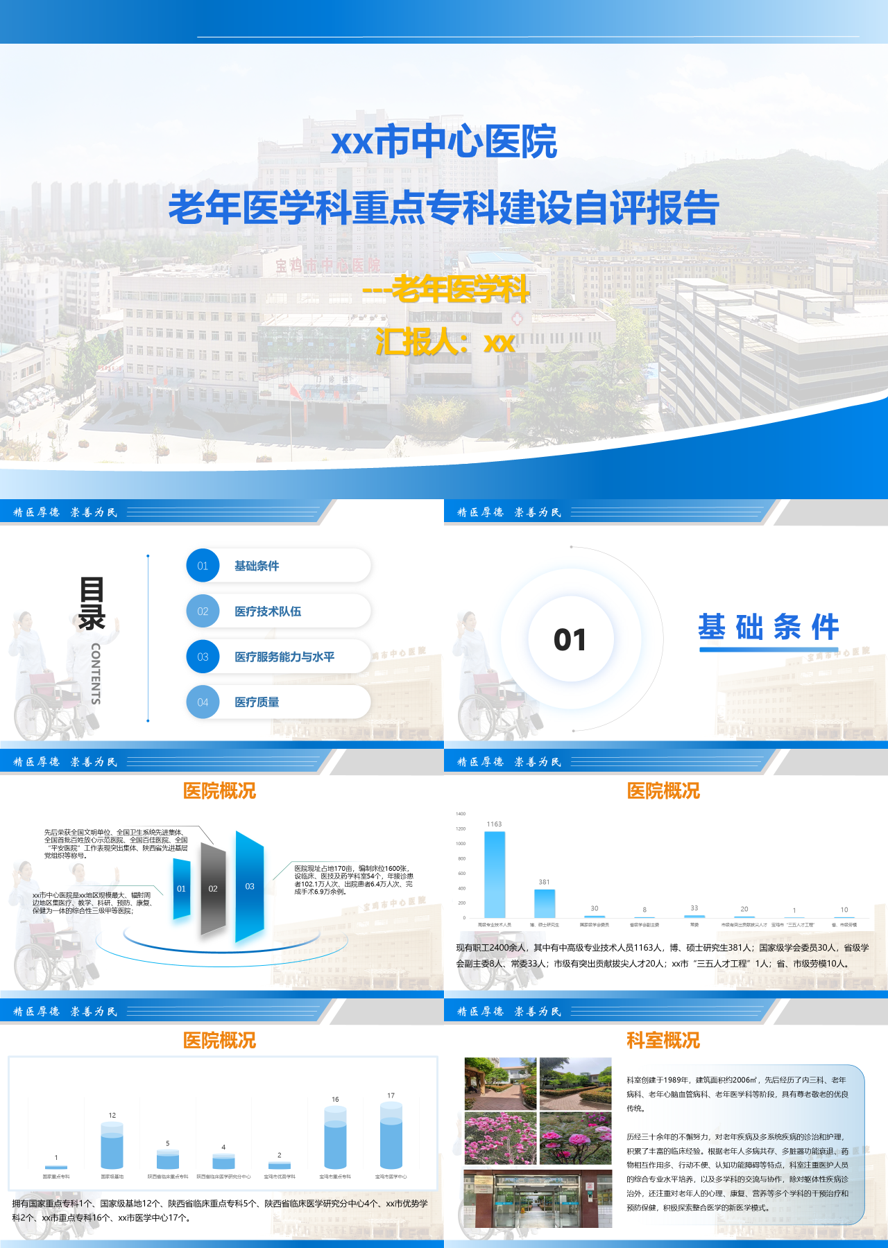 标准静态蓝色工作汇报老年医学科重点专科建设自评报告