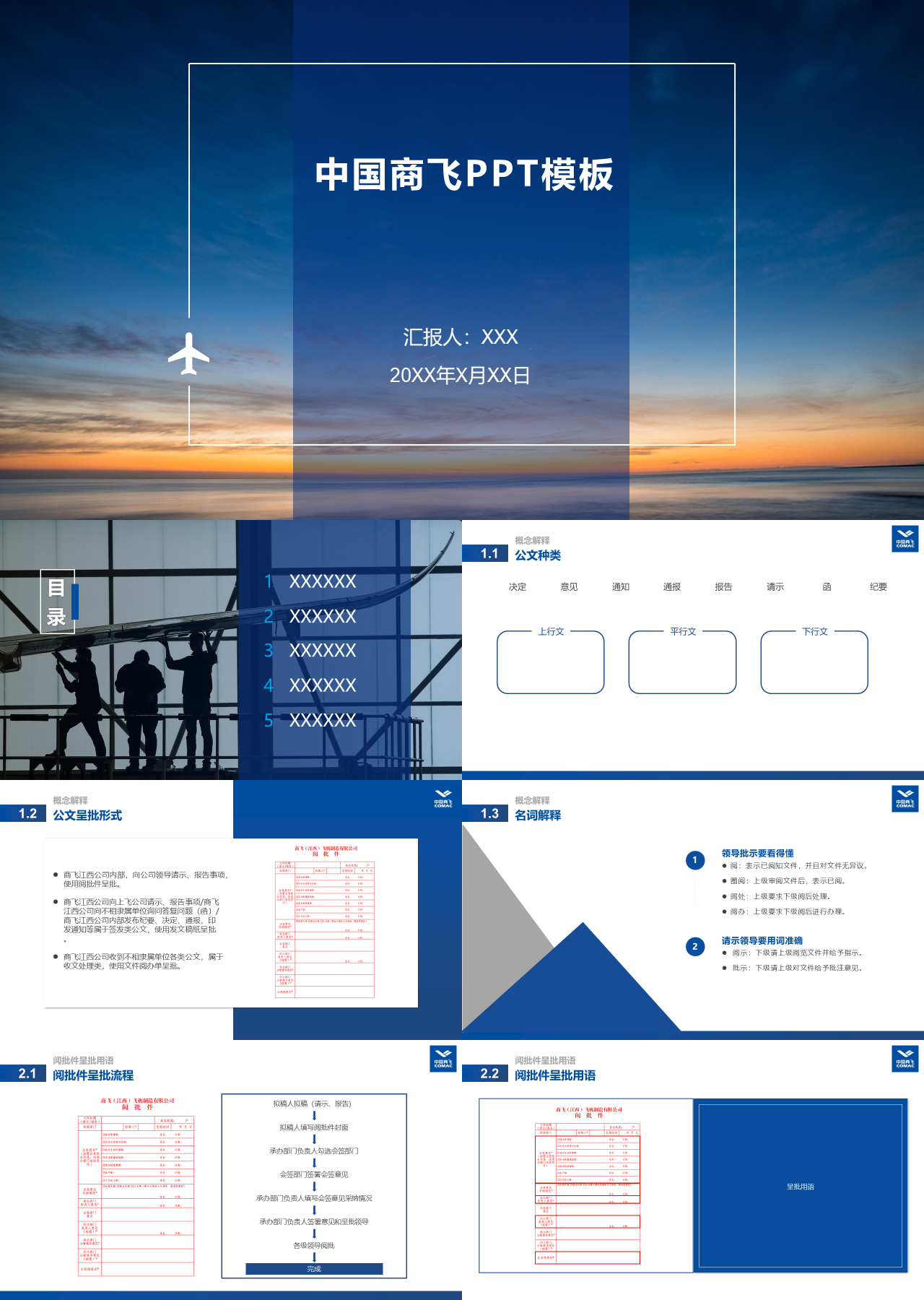 标准静态蓝色中国商飞PPT模板