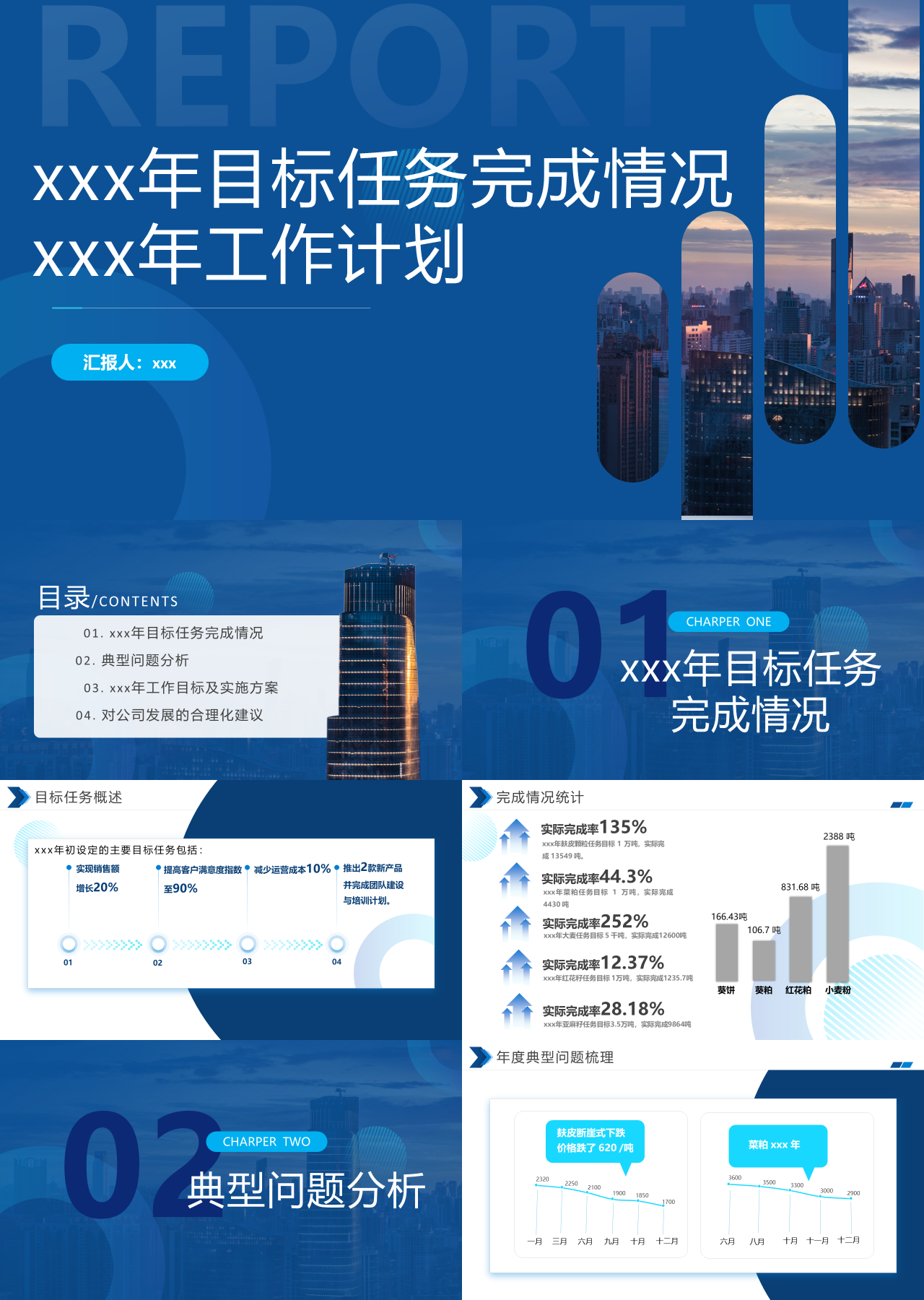 标准静态蓝色述职报告目标任务完成情况