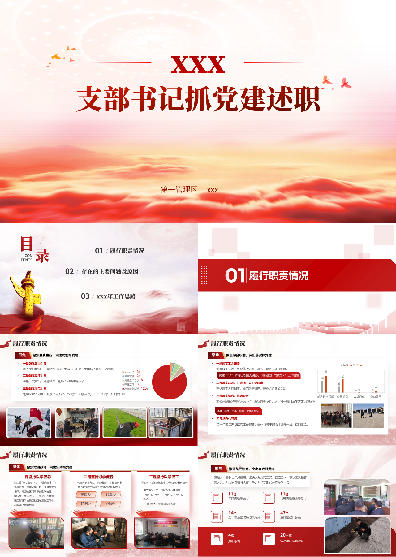 精美静态红色年度汇报支部书记抓党建述职