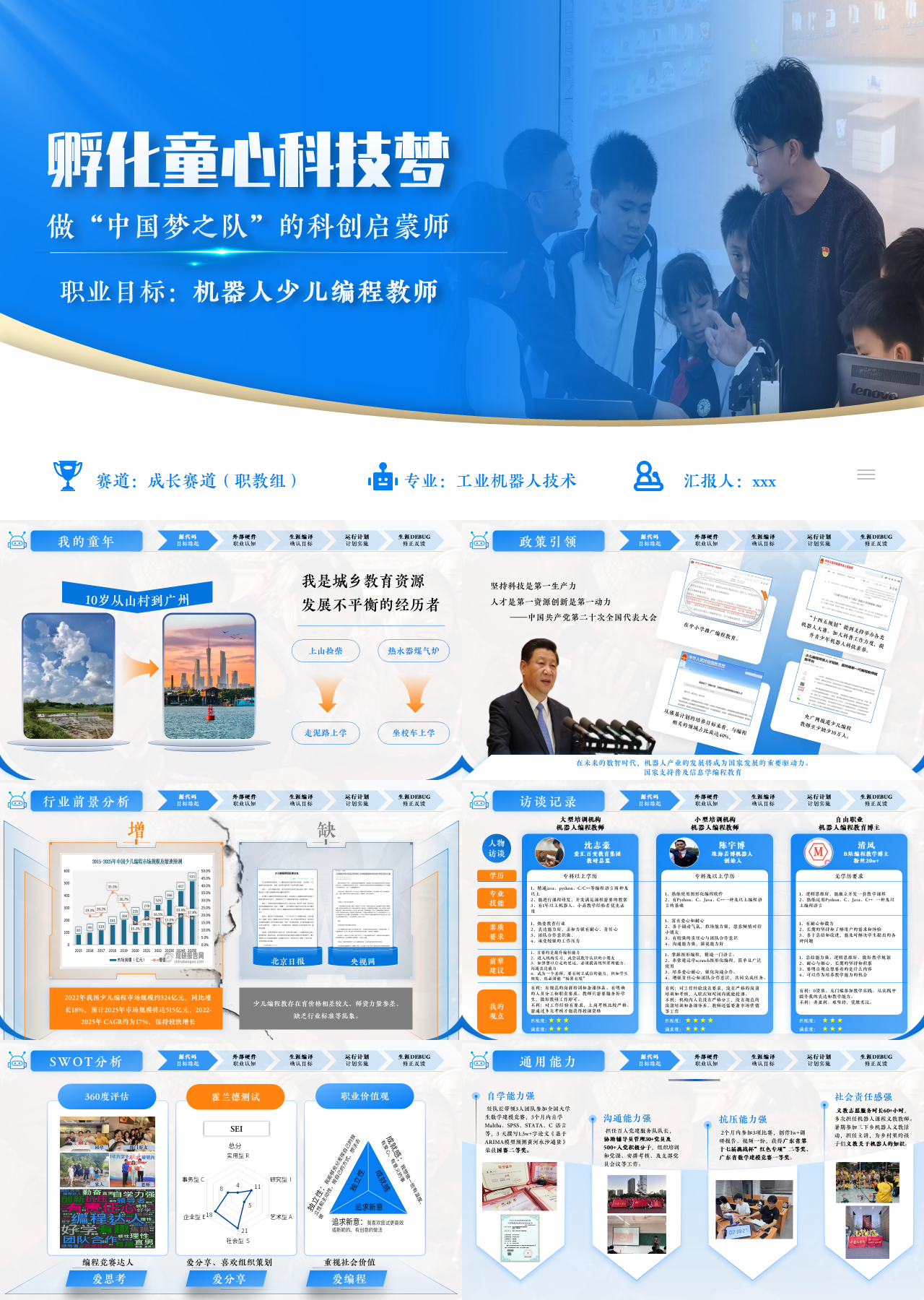 高端动态蓝色岗位竞聘机器人少儿编程教师