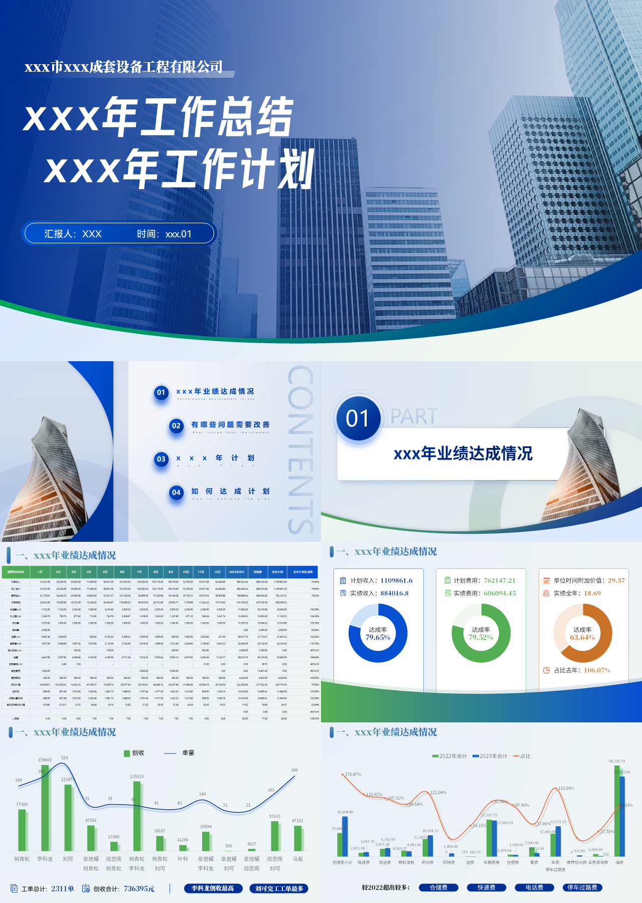 精美静态蓝色工作总结及工作计划