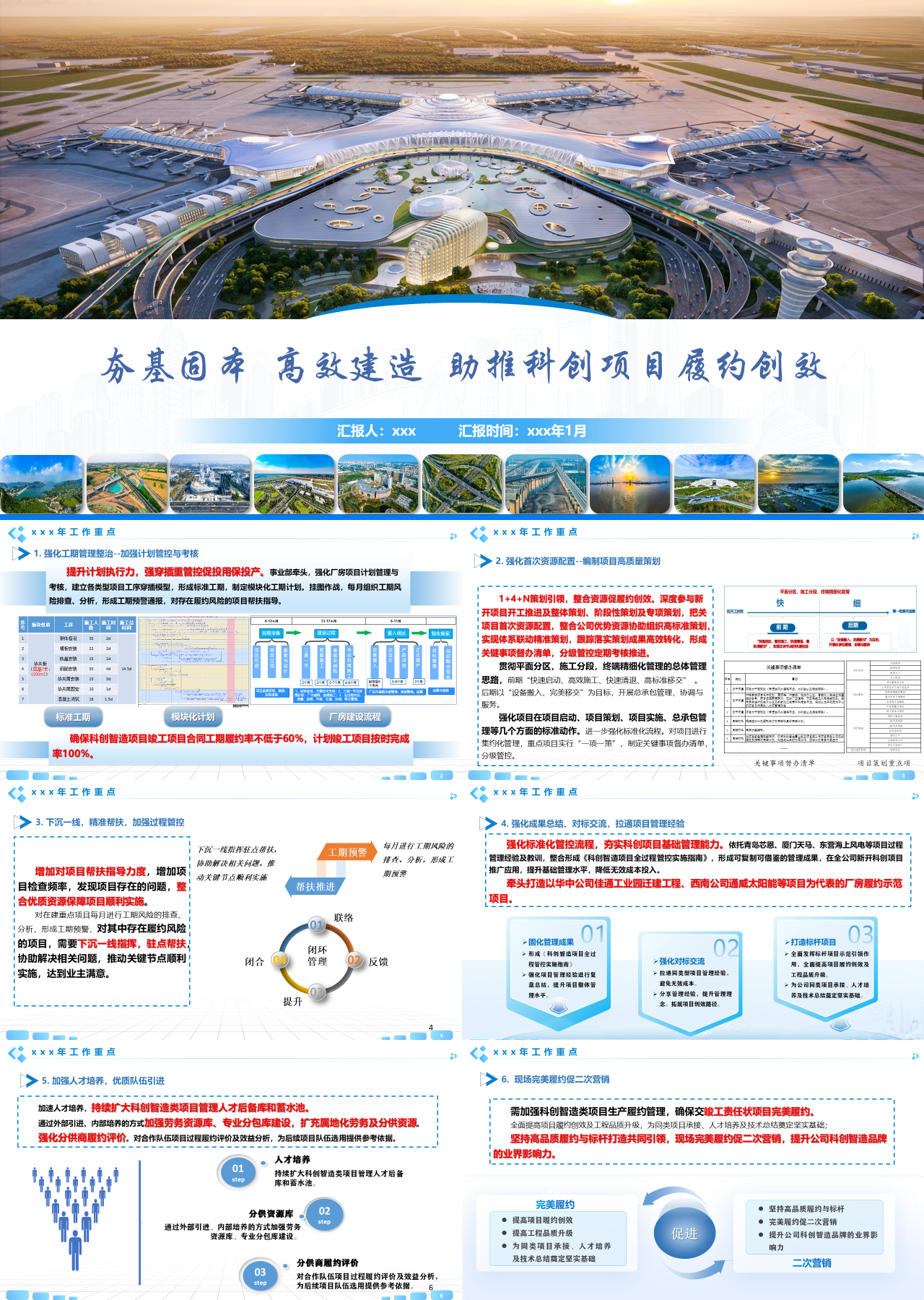 标准静态蓝色工作汇报助推科创项目履约创效