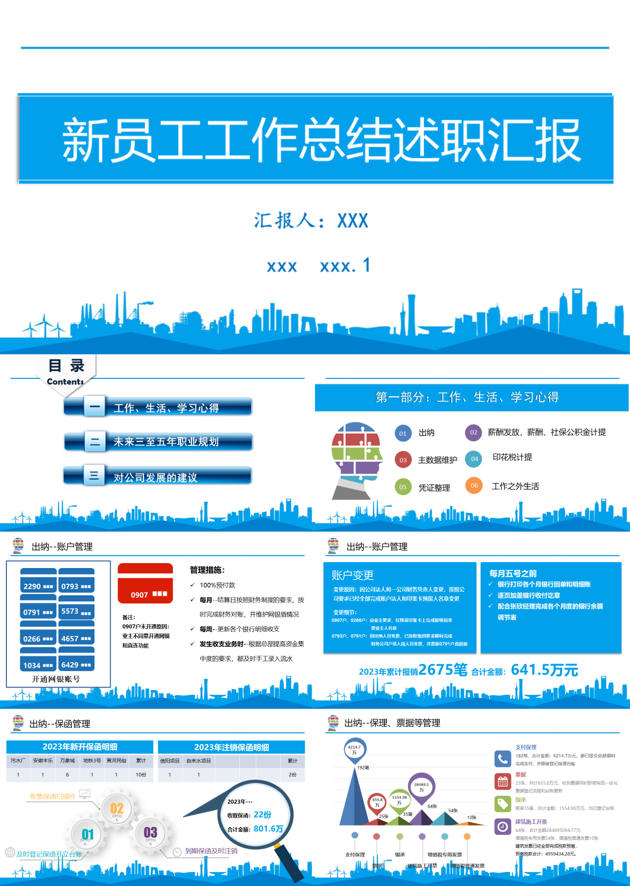 标准动态蓝色新员工工作总结述职汇报