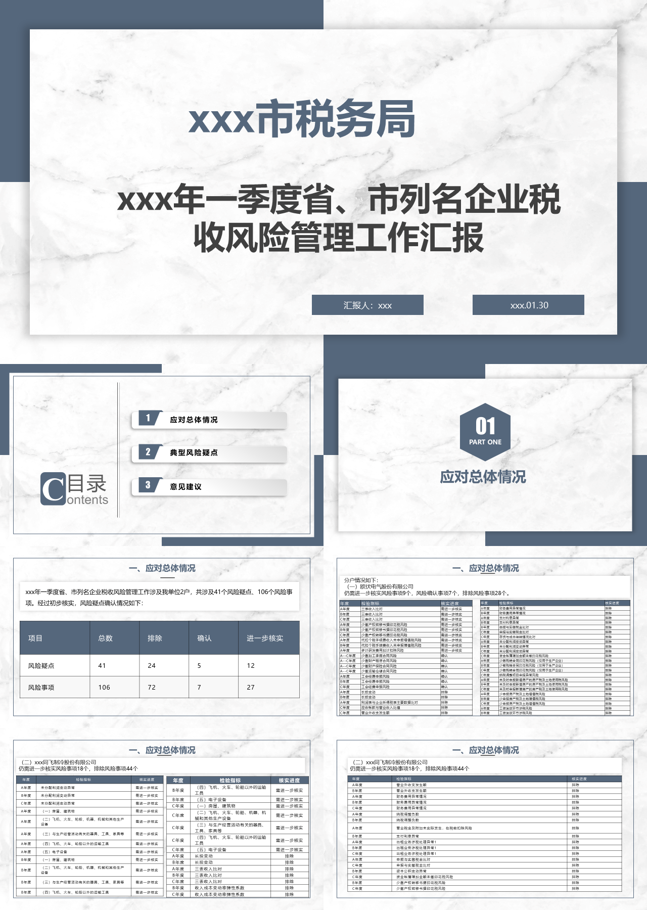 标准静态简约工作汇报市列名企业税收风险管理