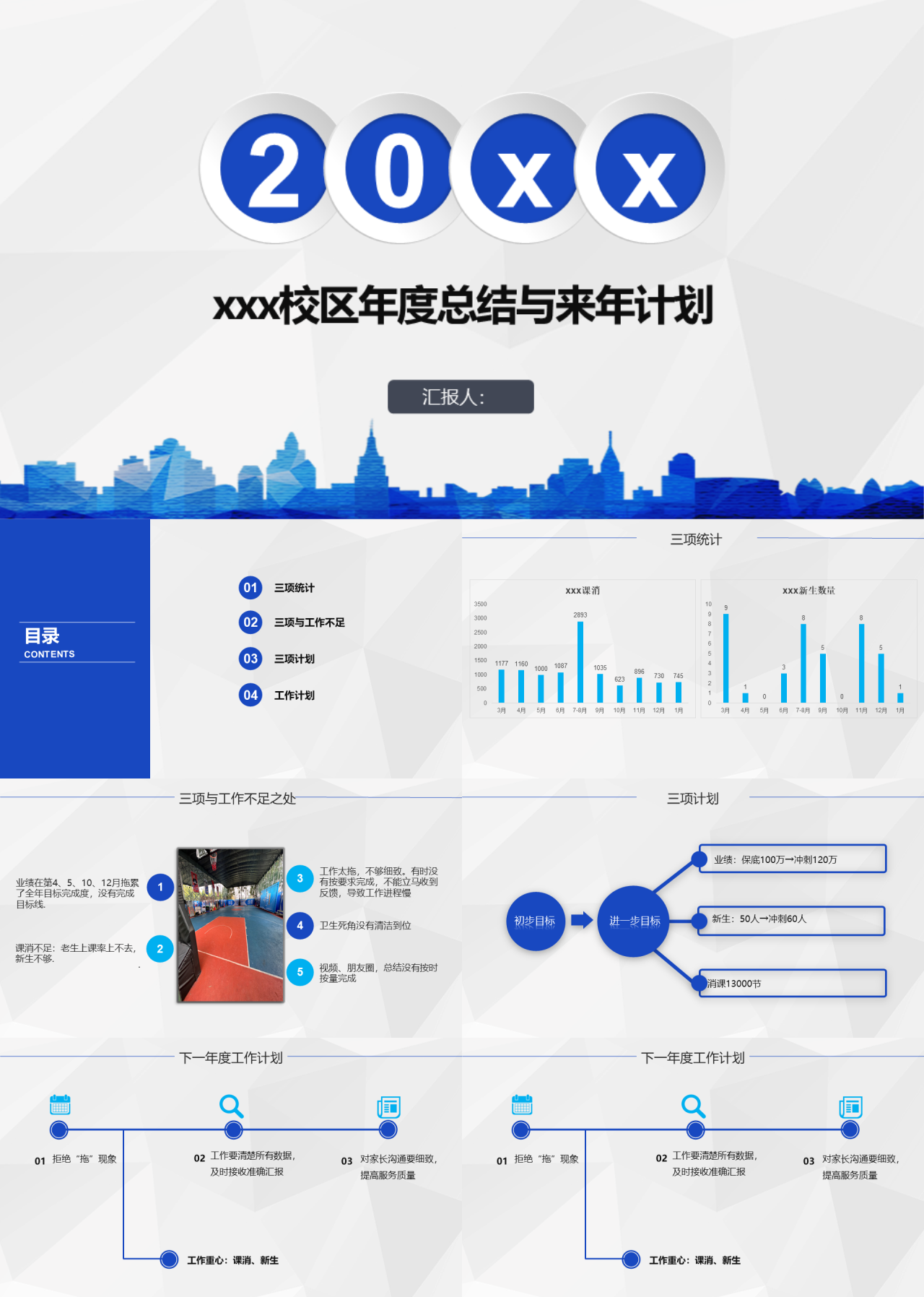 标准静态蓝色校区年度总结与来年计划