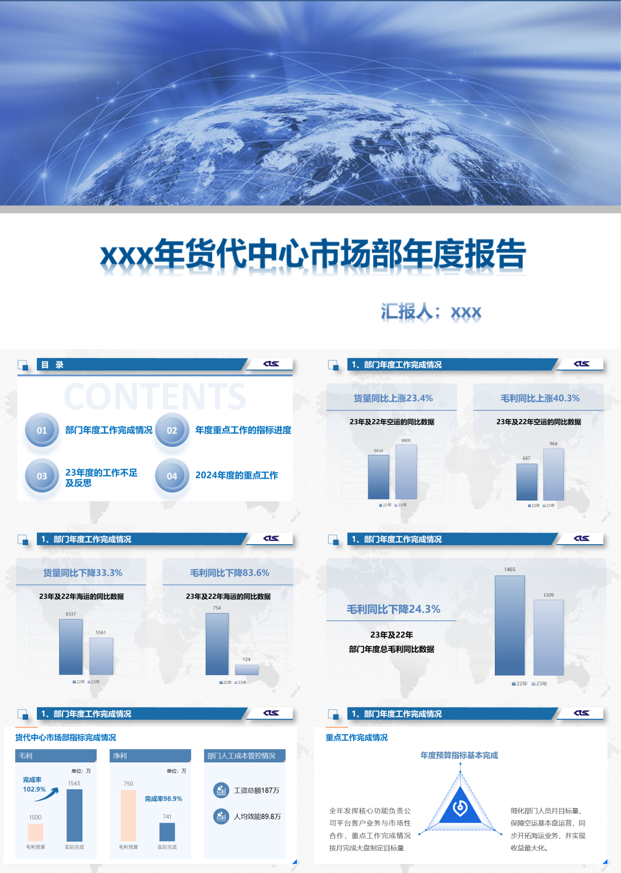 标准静态蓝色工作汇报货代中心市场部年度报告