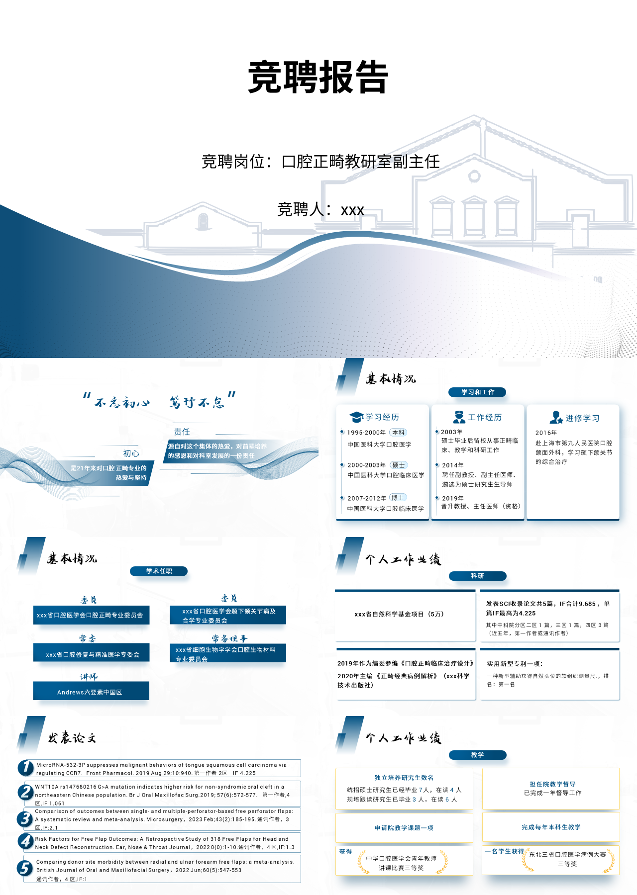 精美静态蓝色岗位竞聘口腔正畸教研室副主任