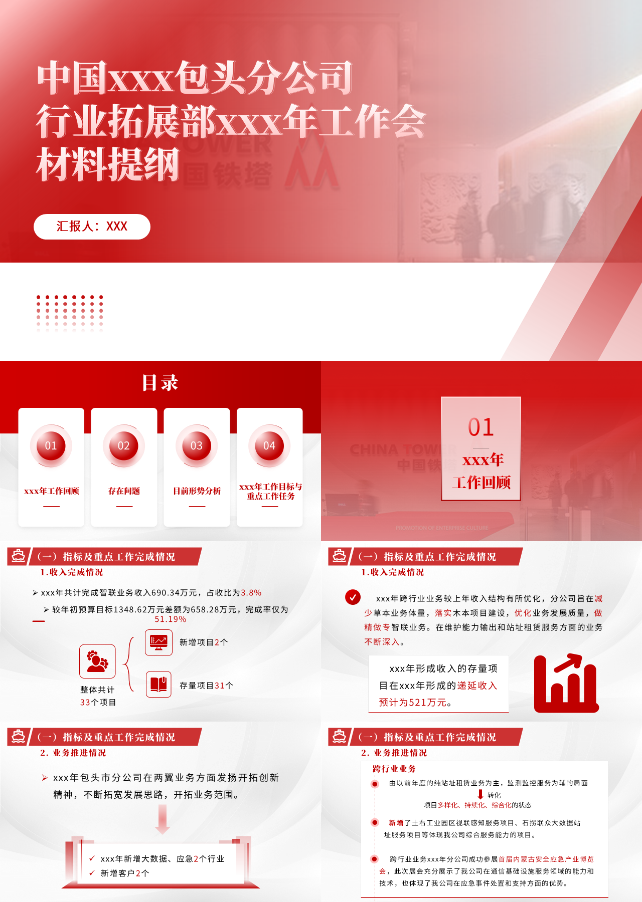 精美静态红色工作汇报行业拓展部工作会材料