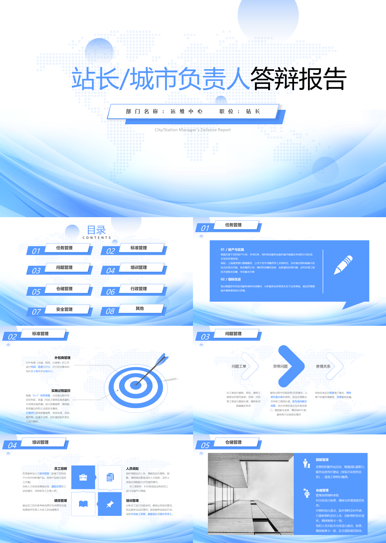 标准静态蓝色述职报告城市负责人答辩报告