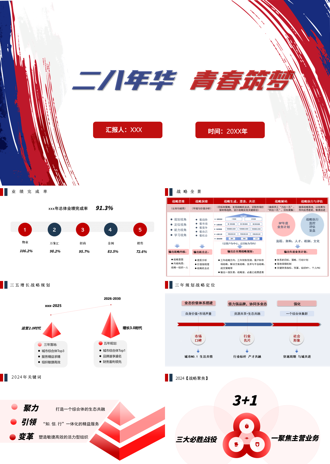 标准静态红蓝工作汇报青春筑梦