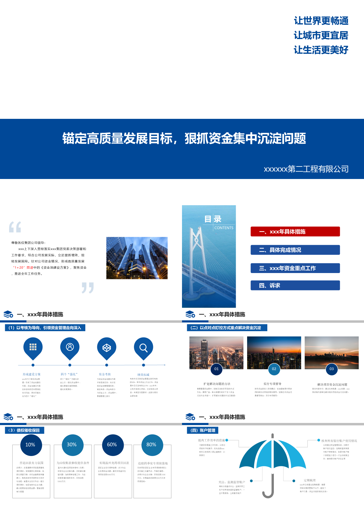 标准静态蓝色工作汇报狠抓资金集中沉淀问题