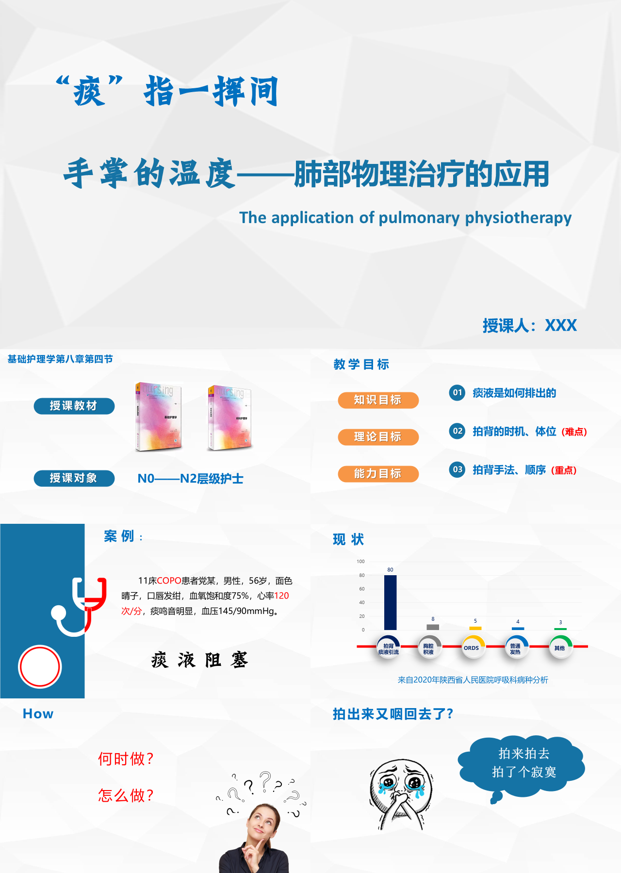 标准静态蓝色主题教育手掌的温度肺部物理治疗的应用