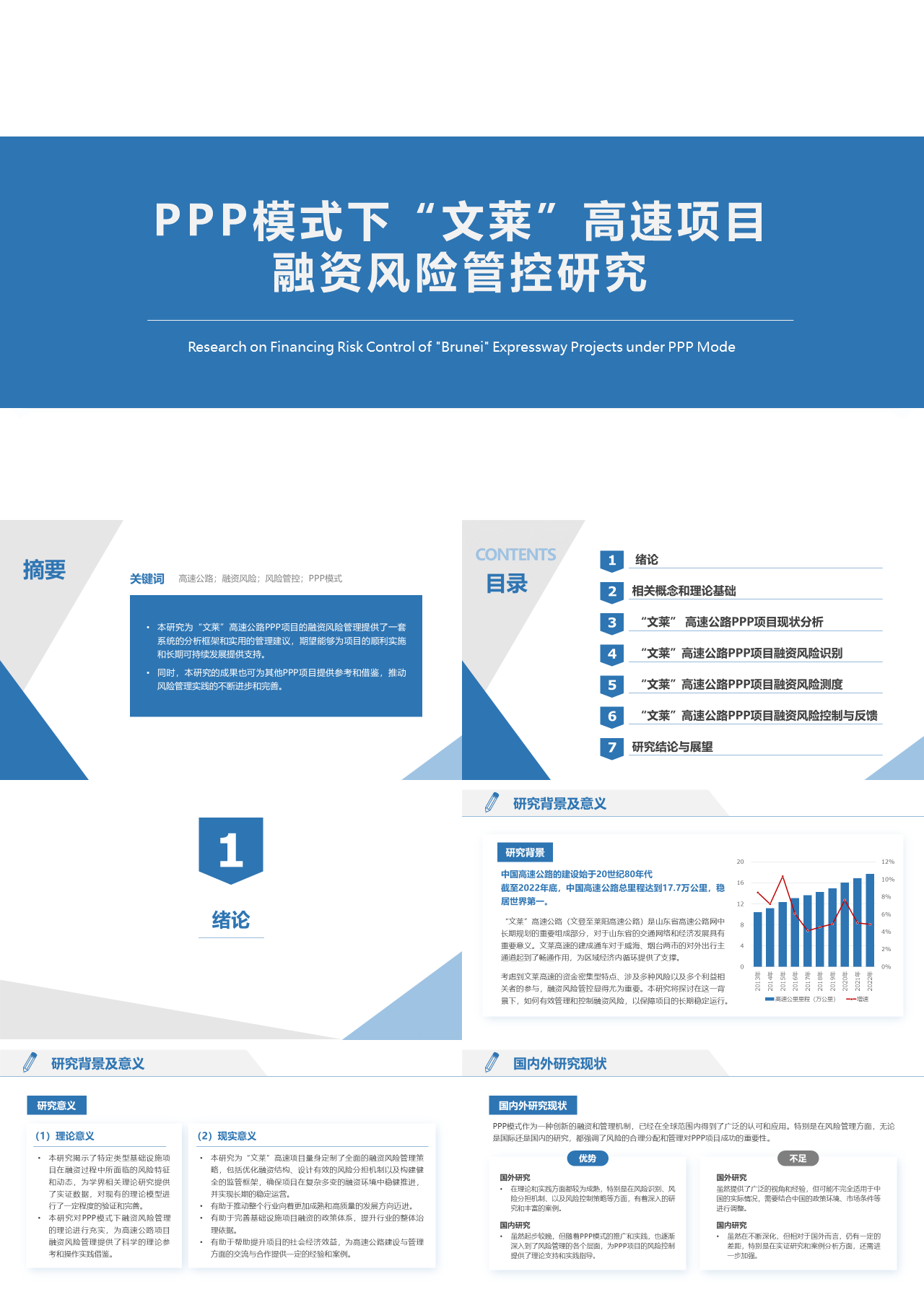 标准静态蓝色论文答辩PPP模式下文莱高速项目融资风险管控研究