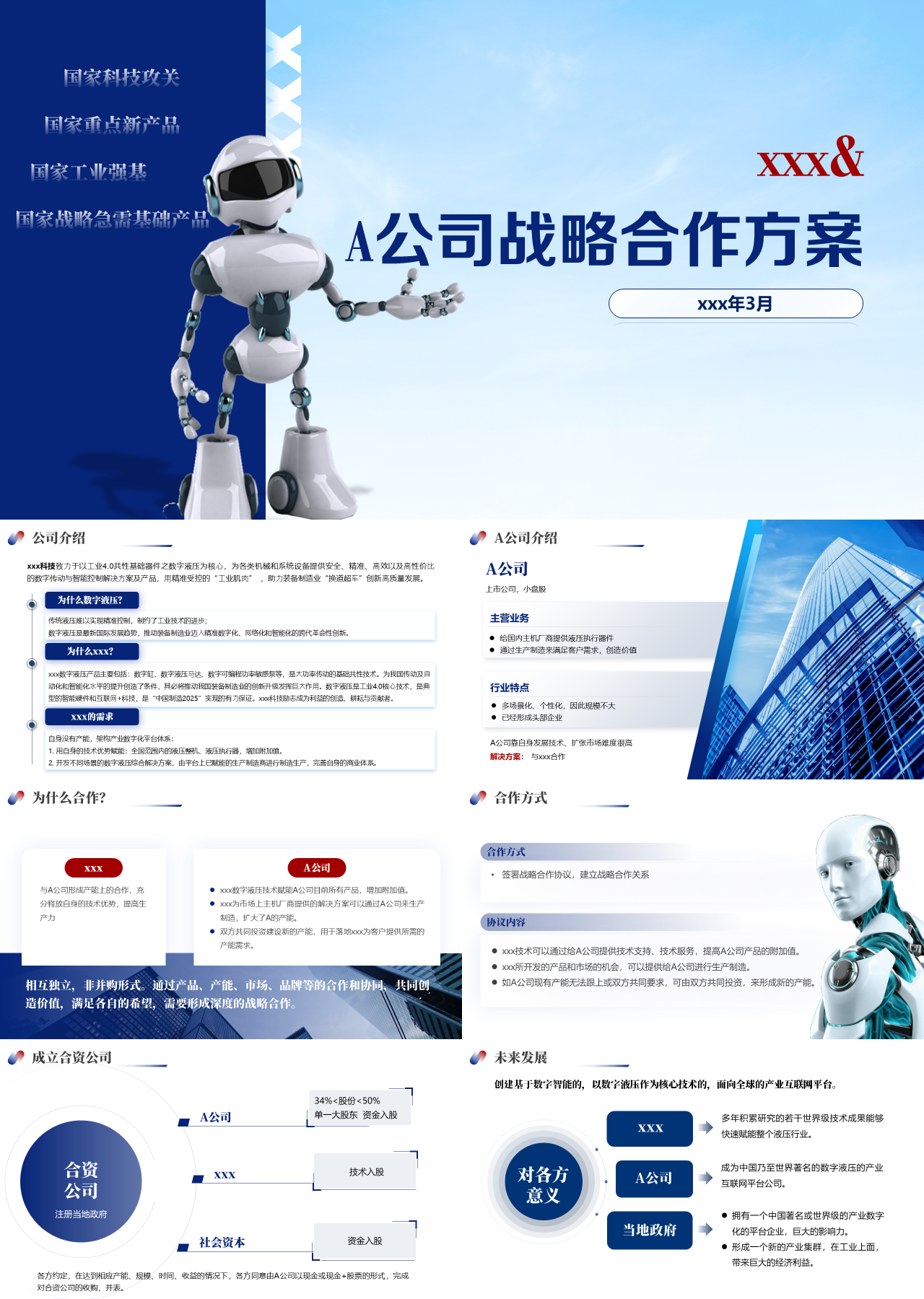 精美静态蓝色工作汇报公司战略合作方案
