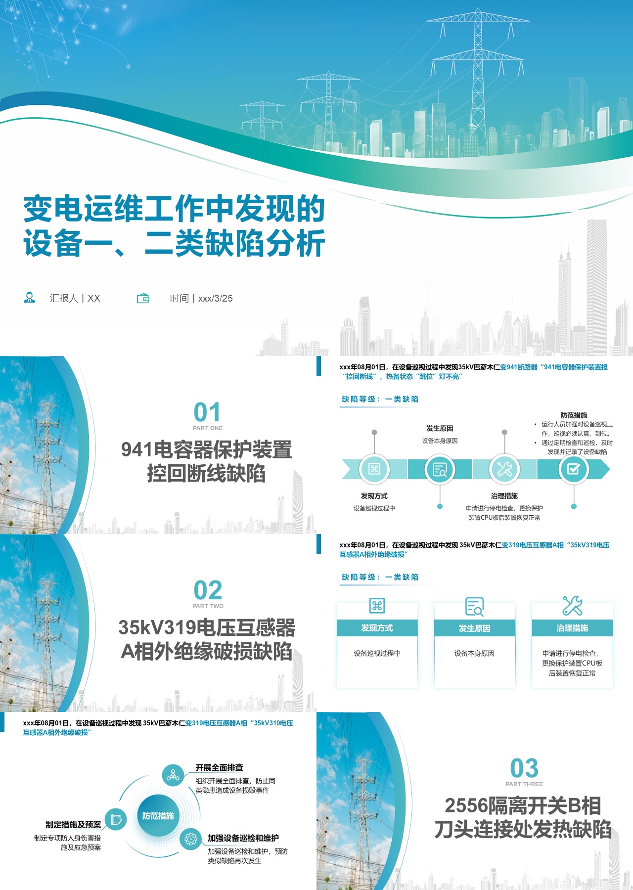 精美静态绿色工作汇报变电运维工作中发现的设备一二次类缺陷分析