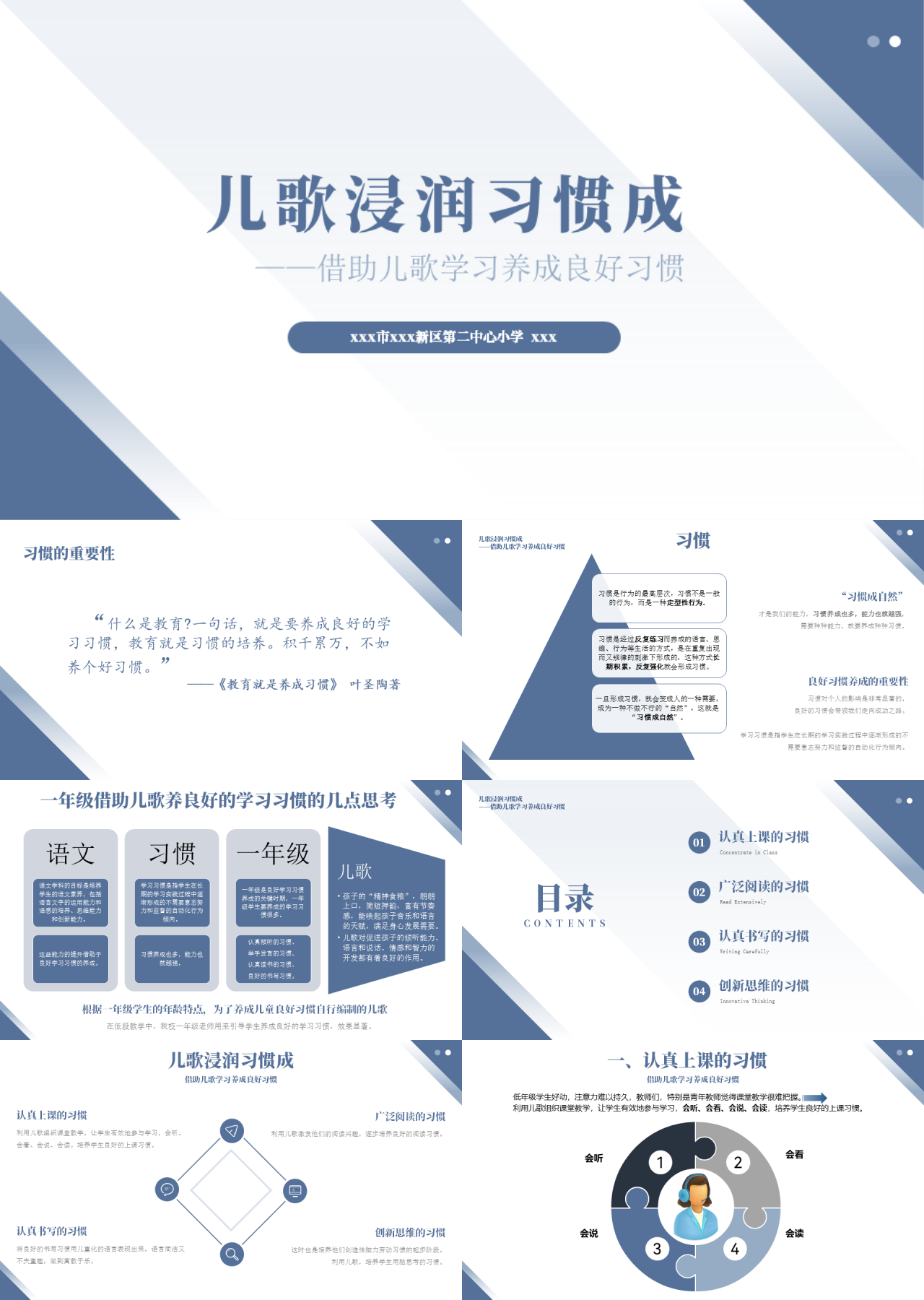 标准静态蓝色教育课件借助儿歌学习养成良好习惯