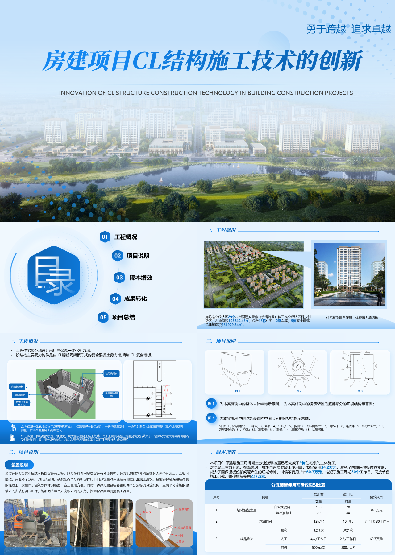 标准静态蓝色工作汇报房建项目CL结构施工技术的创新