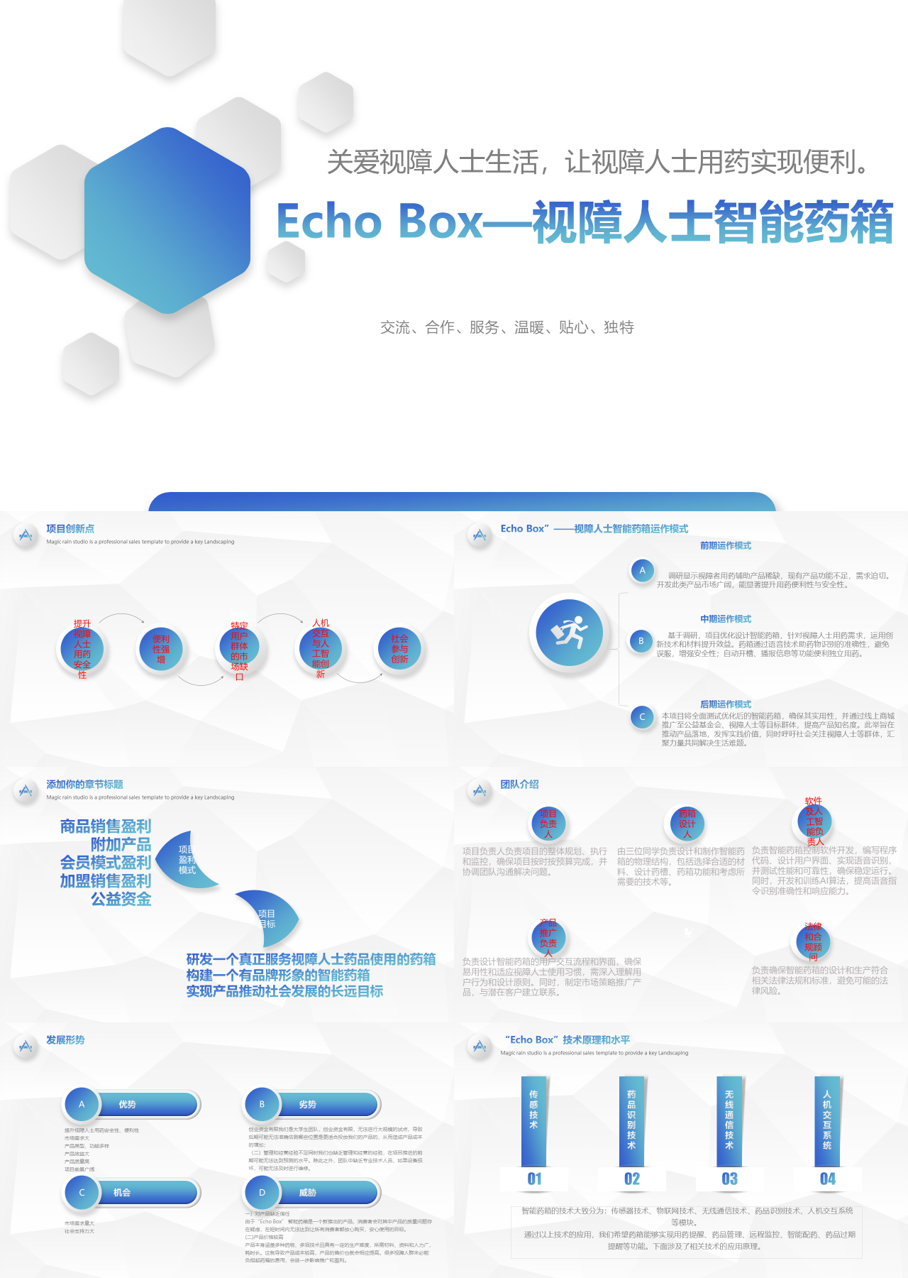 标准动态蓝色商业计划书视障人士智能药箱策划