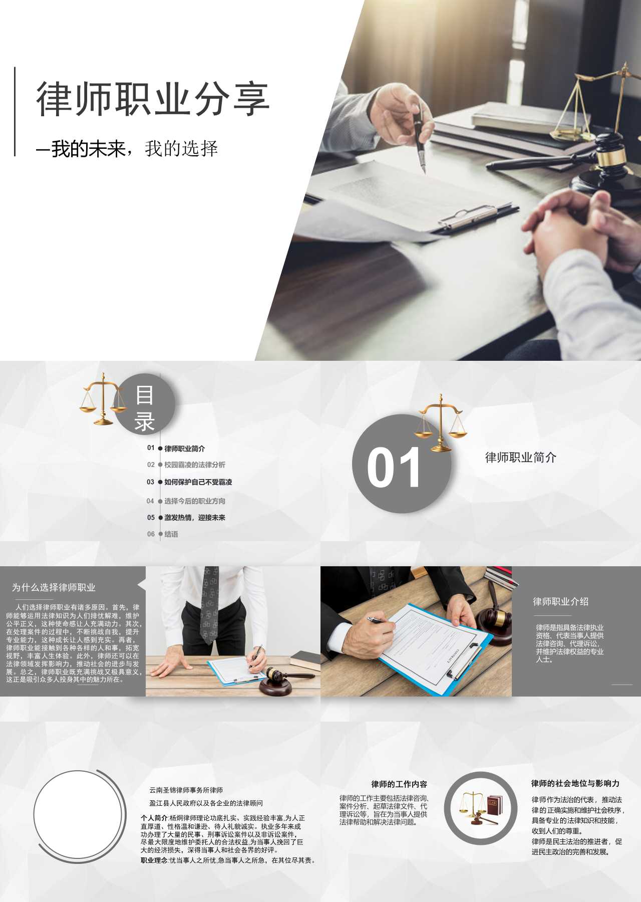 标准静态简约主题教育律师职业分享