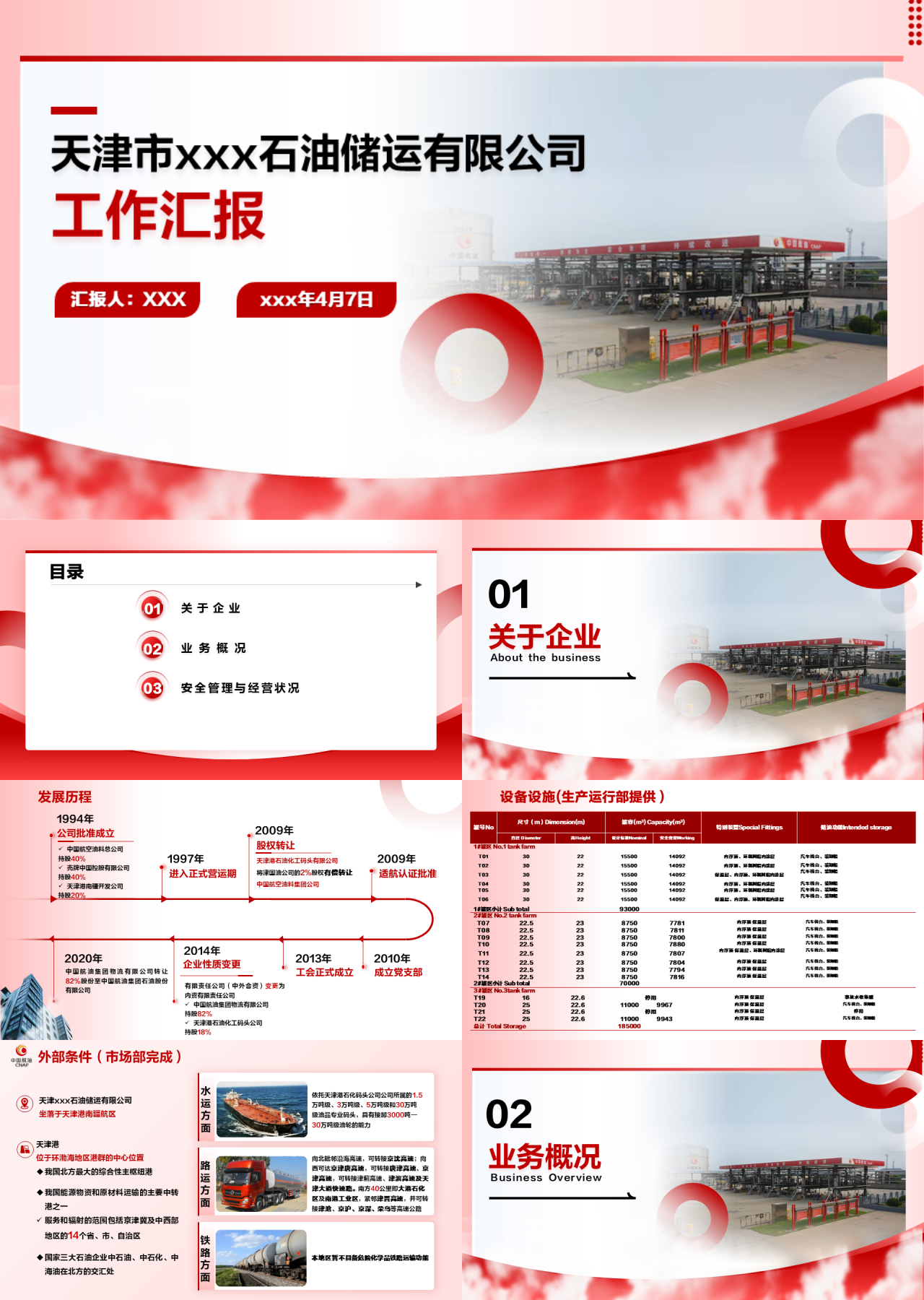 精美静态红色工作汇报石油储运公司