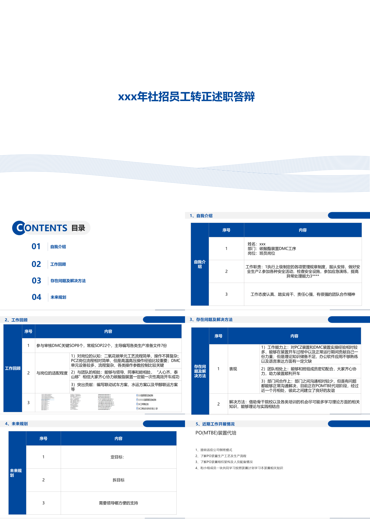 标准静态蓝色社招员工转正述职答辩