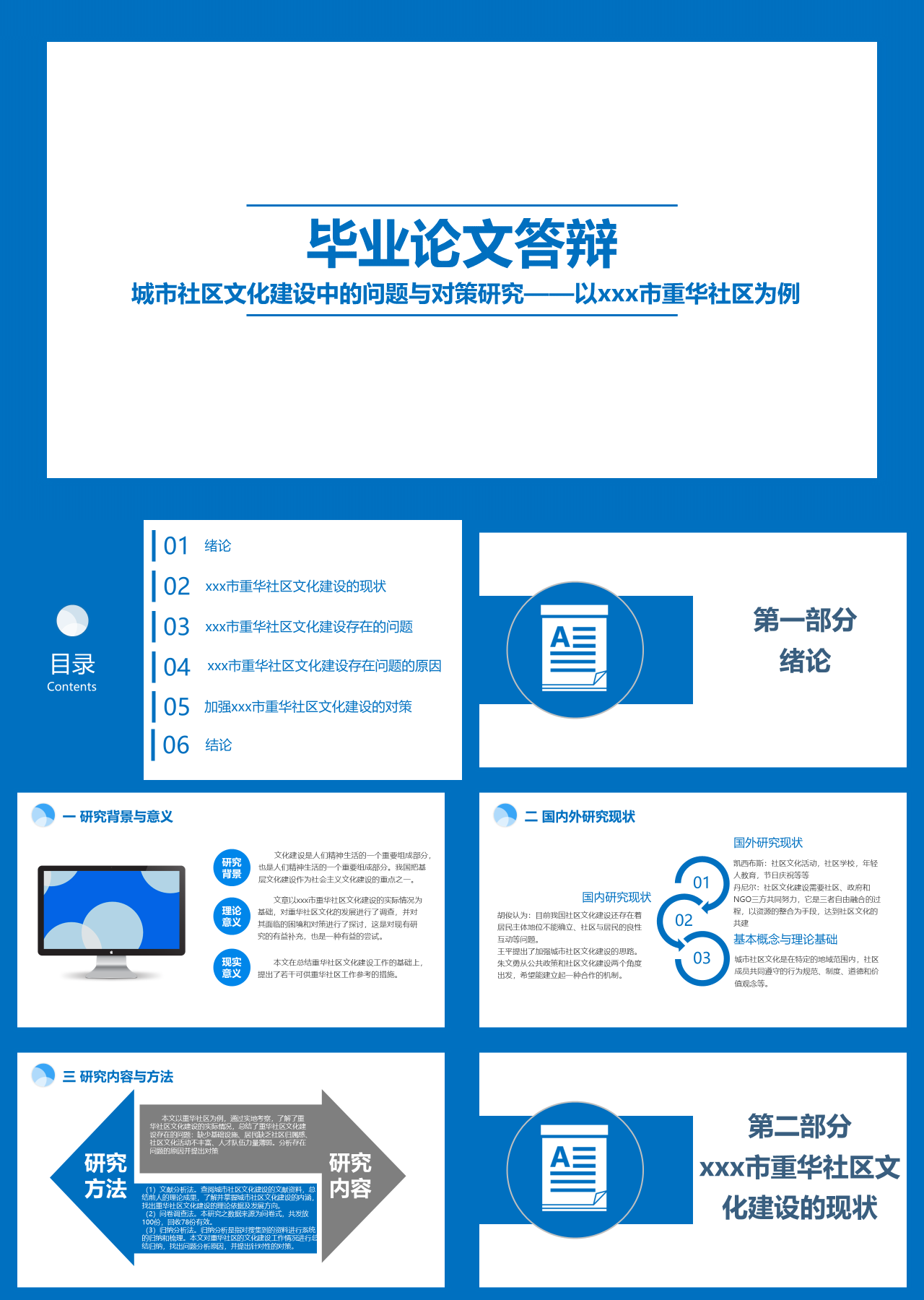 标准静态蓝色毕业答辩城市社区文化建设中的问题与对策研究