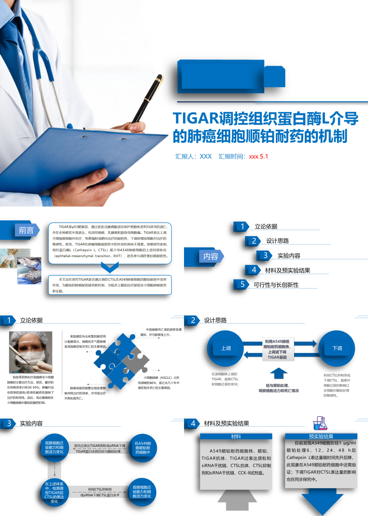 标准动态蓝色工作汇报TIGAR调控组织蛋白酶L介导的肺癌细胞顺铂耐药的机制