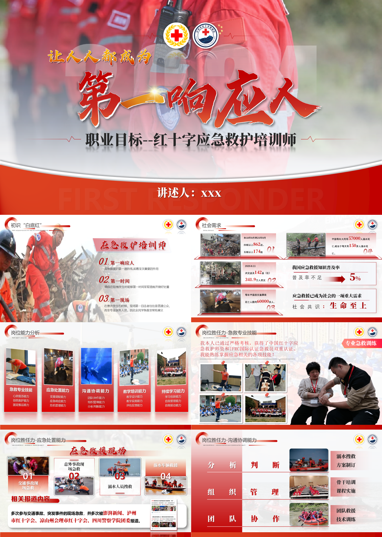 精美静态红色岗位竞聘红十字应急救护培训师
