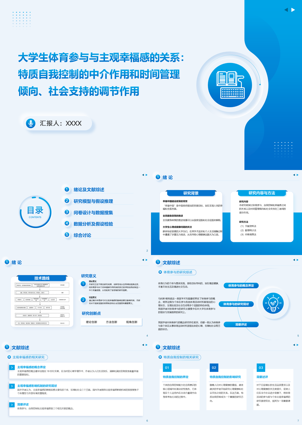 标准静态蓝色论文答辩大学生体育参与与主观幸福感的关系特质自我控制的中介作用和时间管理倾向