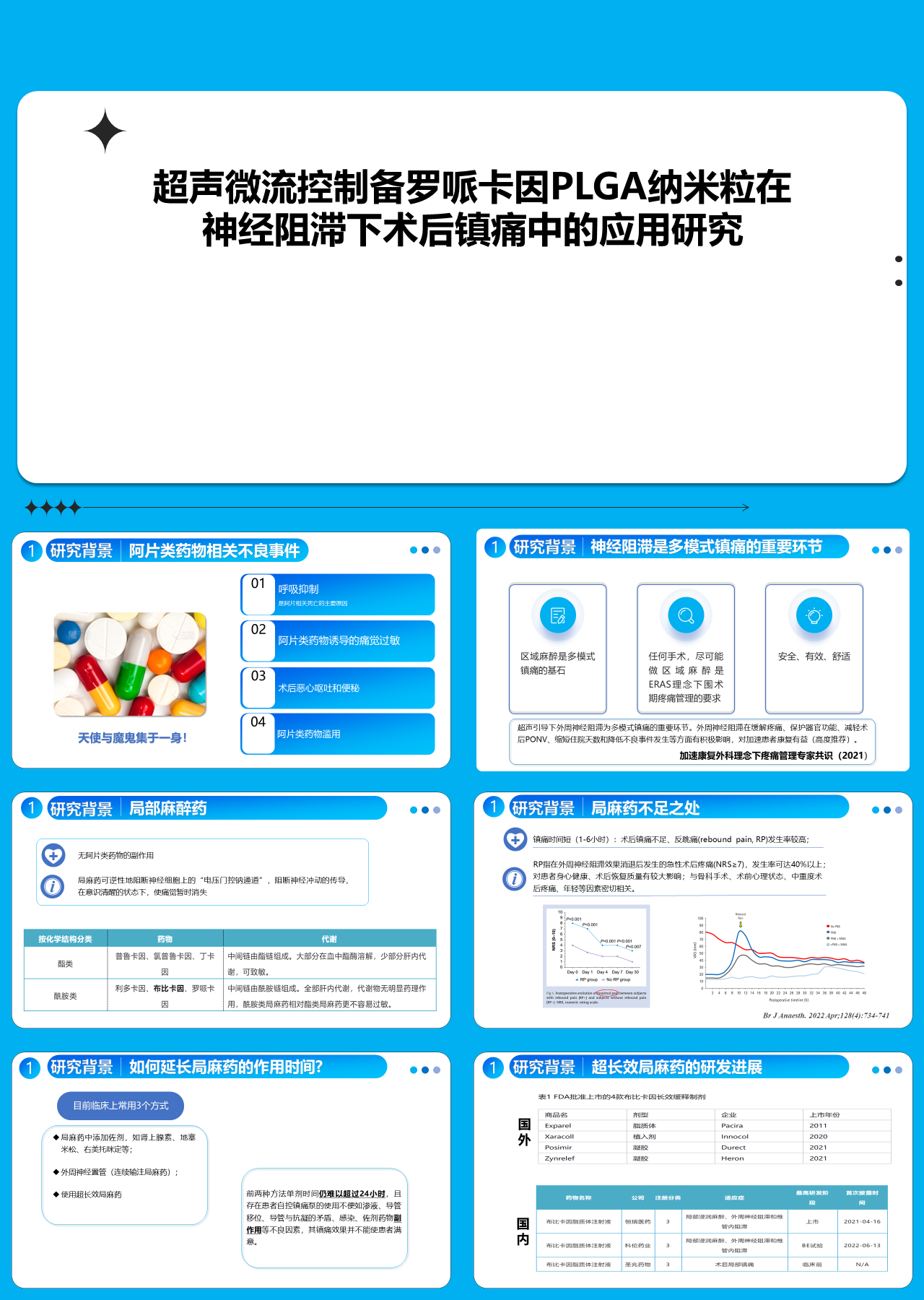 标准静态蓝色工作汇报超声微流控制备罗哌卡因PLGA纳米粒在神经阻滞下术后镇痛中的应用研究