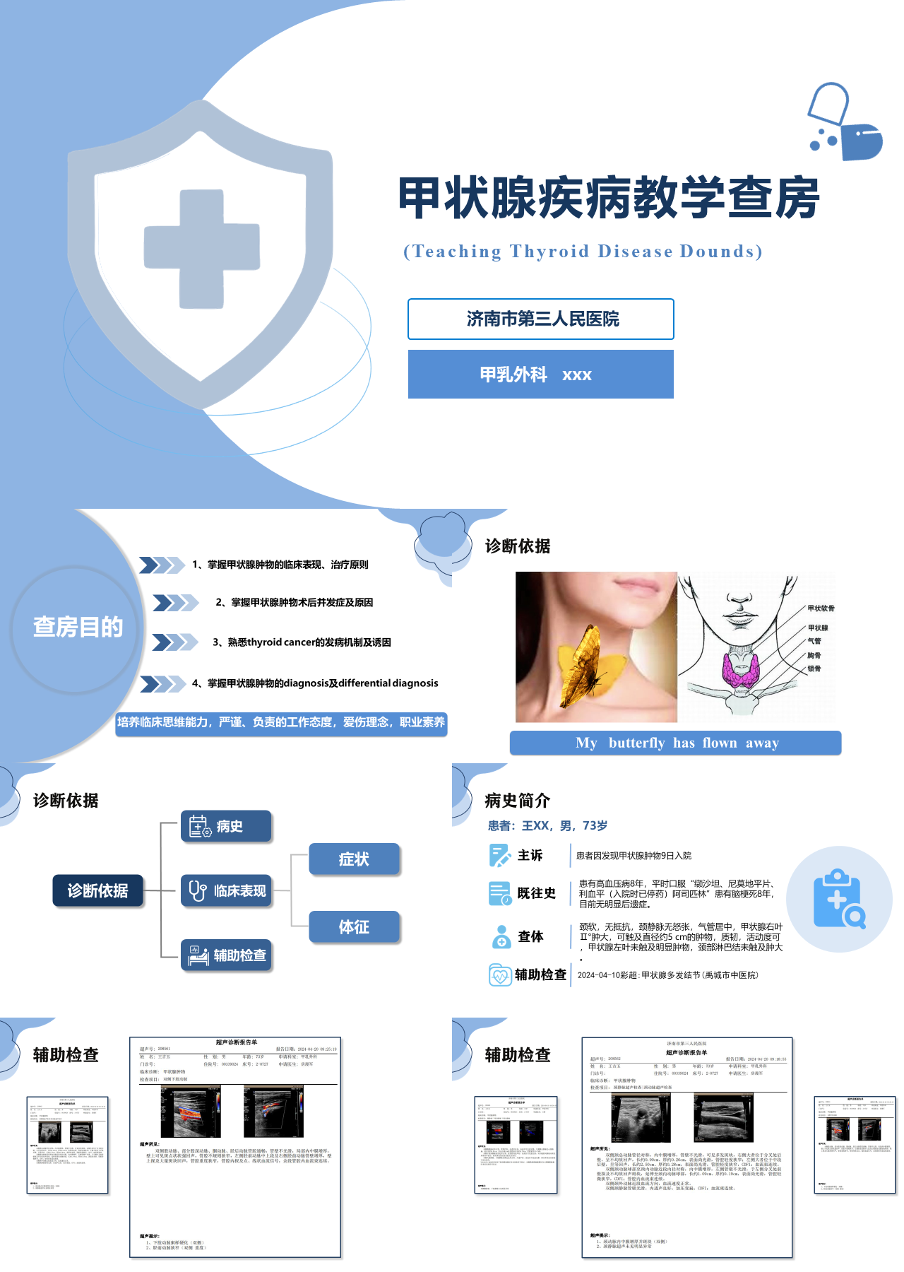 标准静态蓝色教育课件甲状腺疾病教学查房