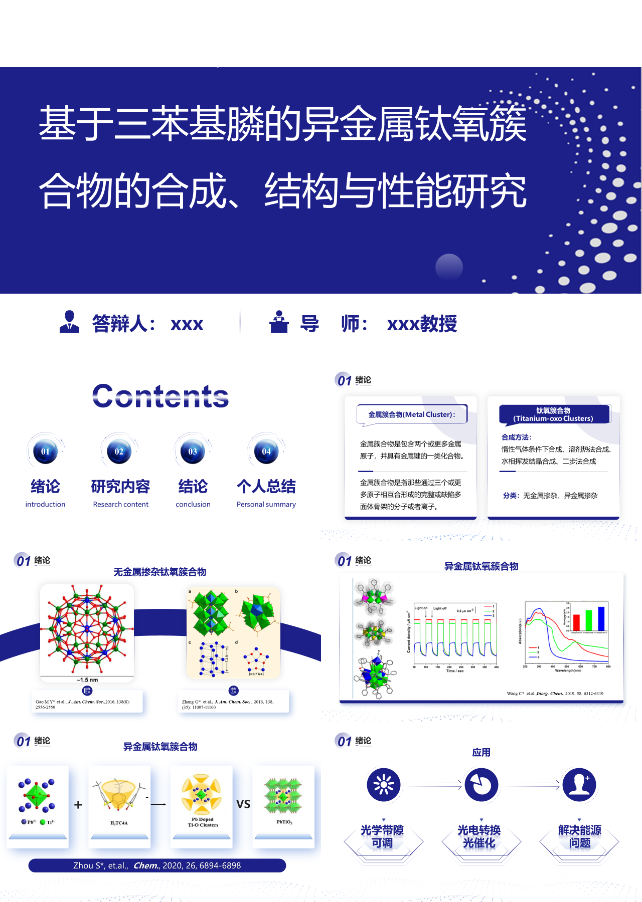 标准静态蓝色论文答辩基于三苯基膦的异金属钛氧簇合物的合成结构与性能研究