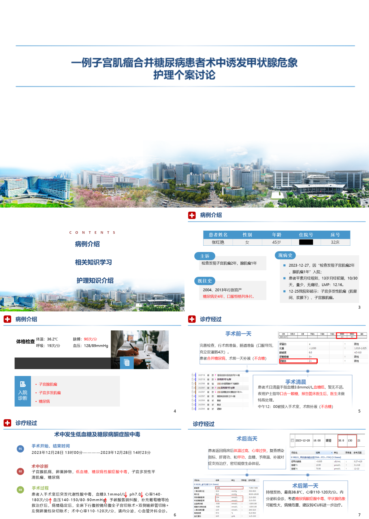 标准静态蓝色工作汇报子宫肌瘤合并糖尿病护理个案讨论