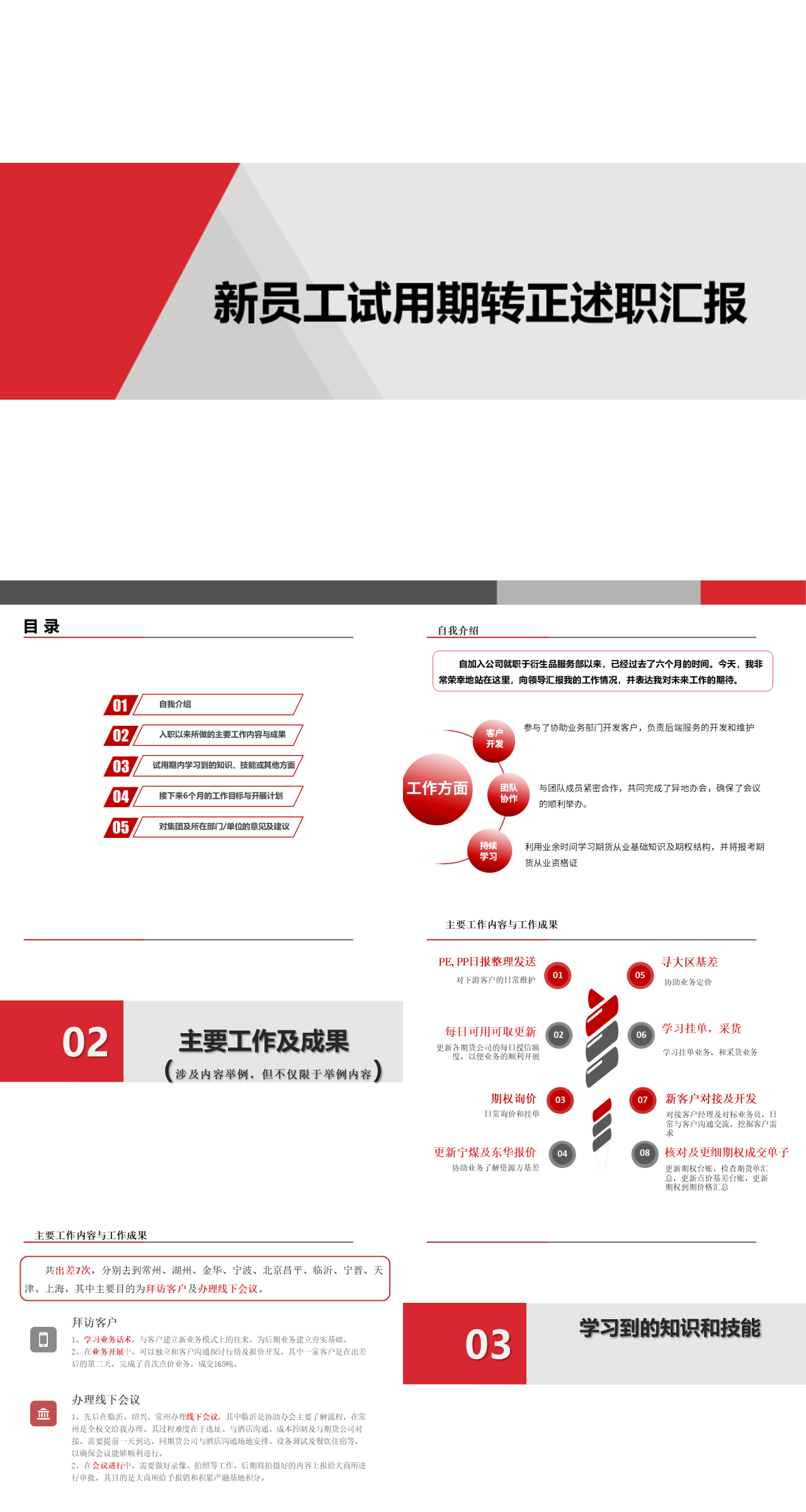 标准静态红色新员工试用期转正述职汇报