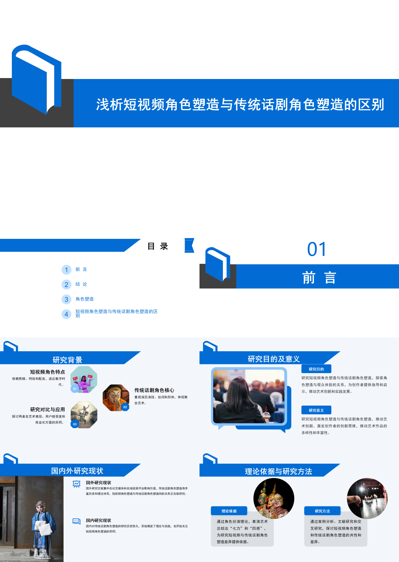 标准静态蓝色论文答辩浅析短视频角色塑造与传统话剧角色塑造的区别