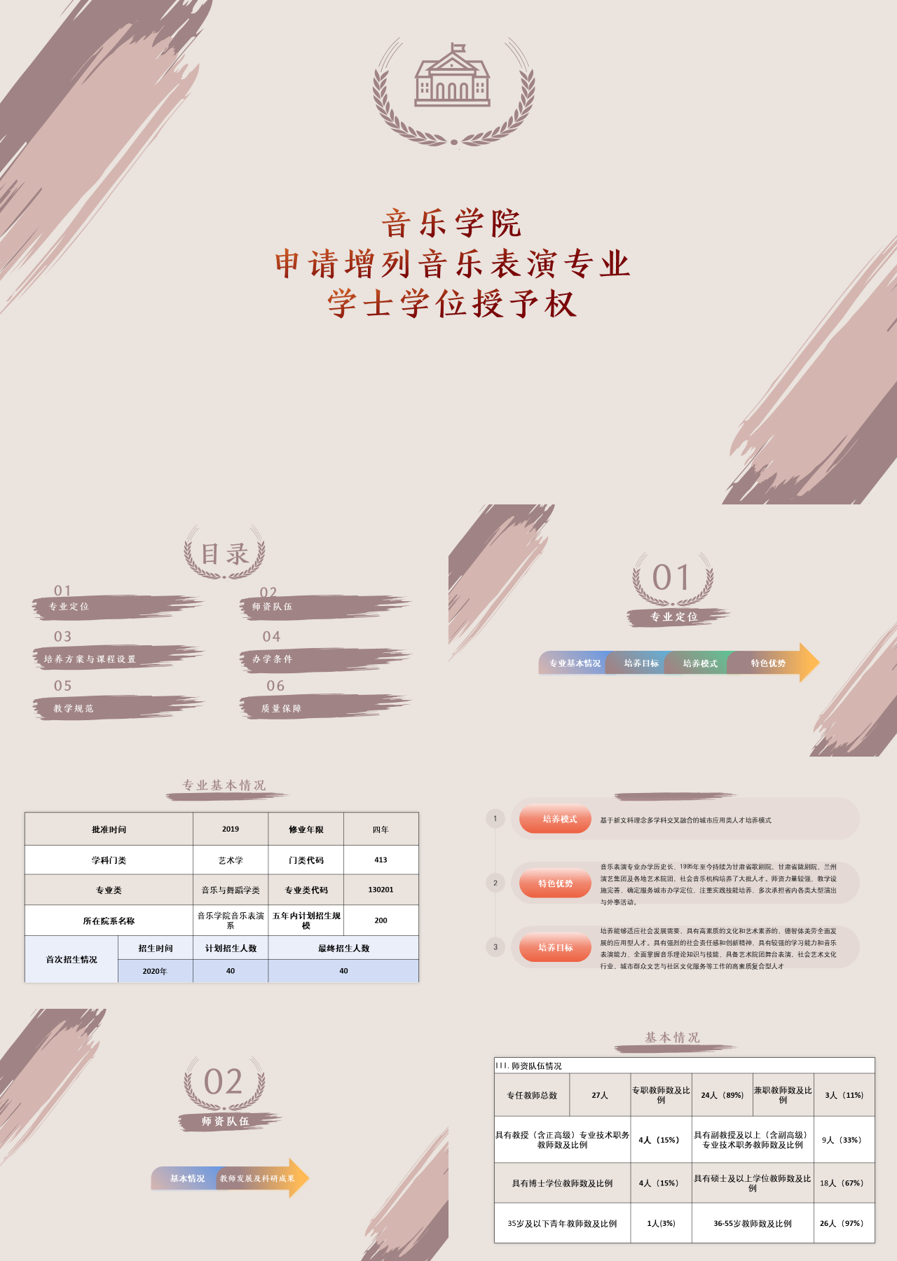 标准静态棕色工作汇报申请增列音乐表演专业