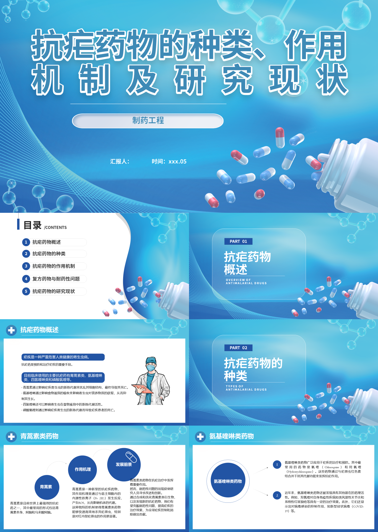 标准动态蓝色教育课件抗疟药物的种类作用