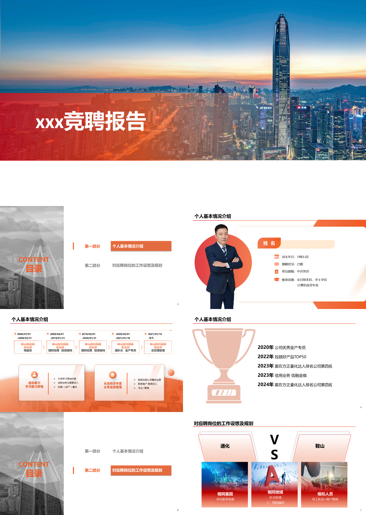 标准静态橙色竞聘报告