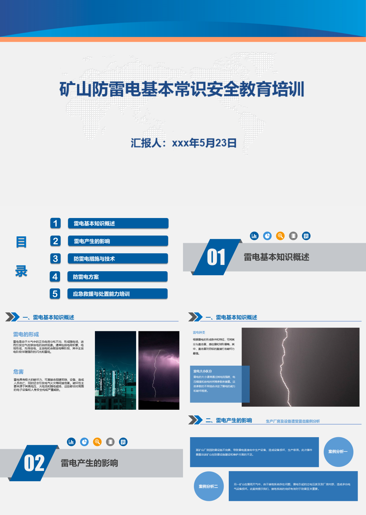 标准静态蓝色企业培训矿山防雷电基本常识安全教育培训