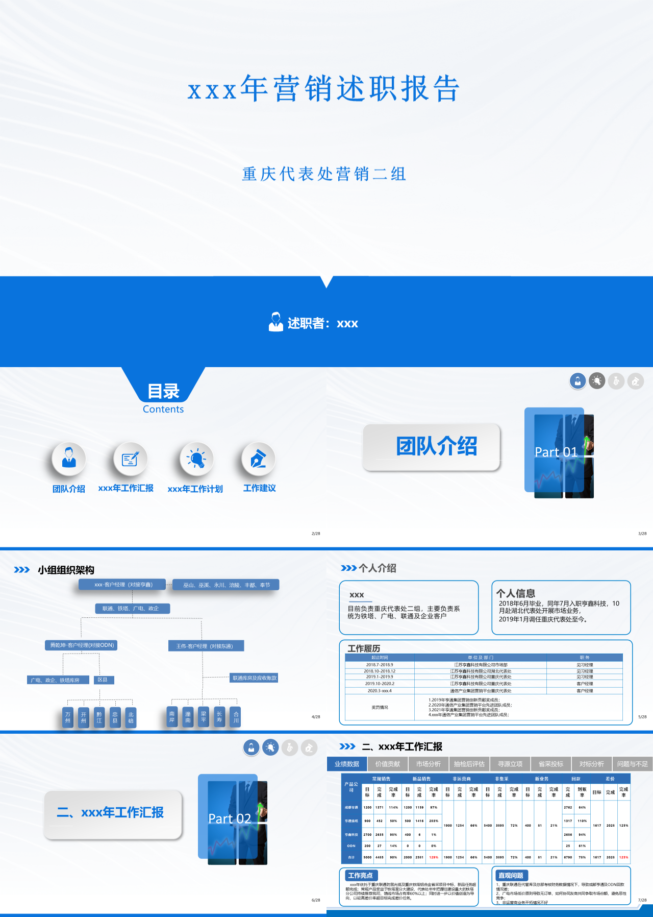 标准静态蓝色营销述职报告