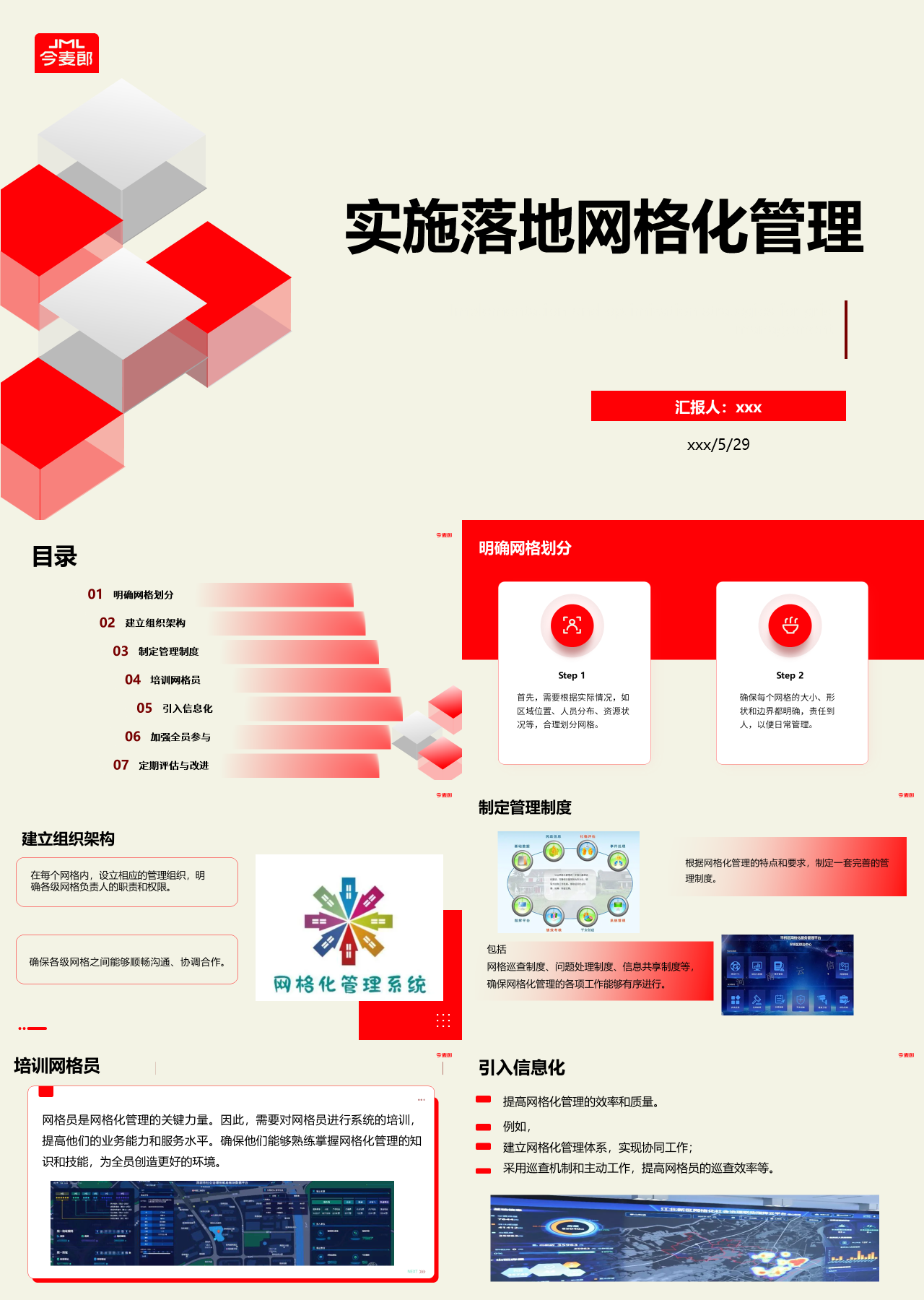 标准静态红色工作汇报实施落地网格化管理