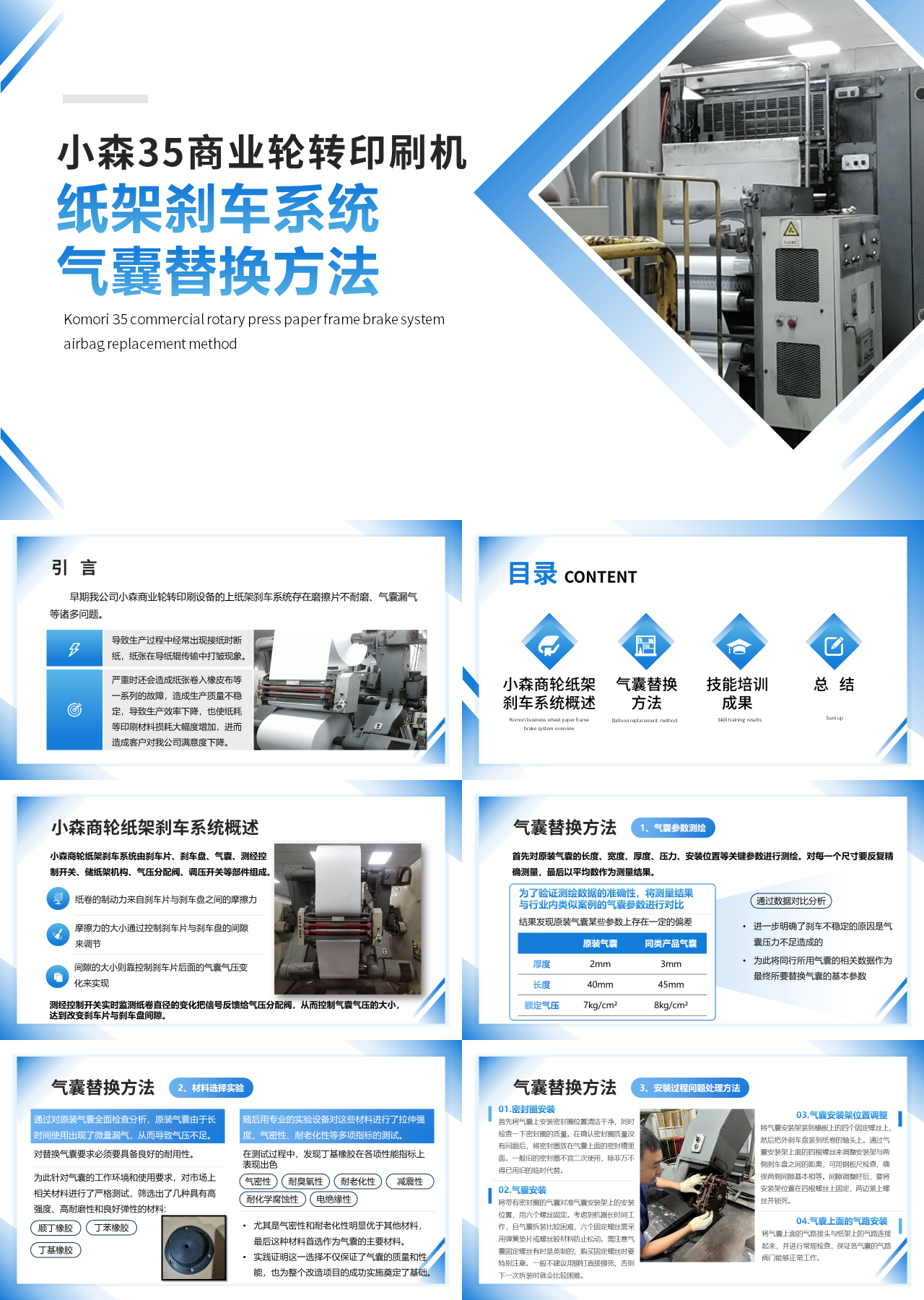 标准动态蓝色工作汇报小森商业轮转印刷机纸架刹车系统气囊替换方法