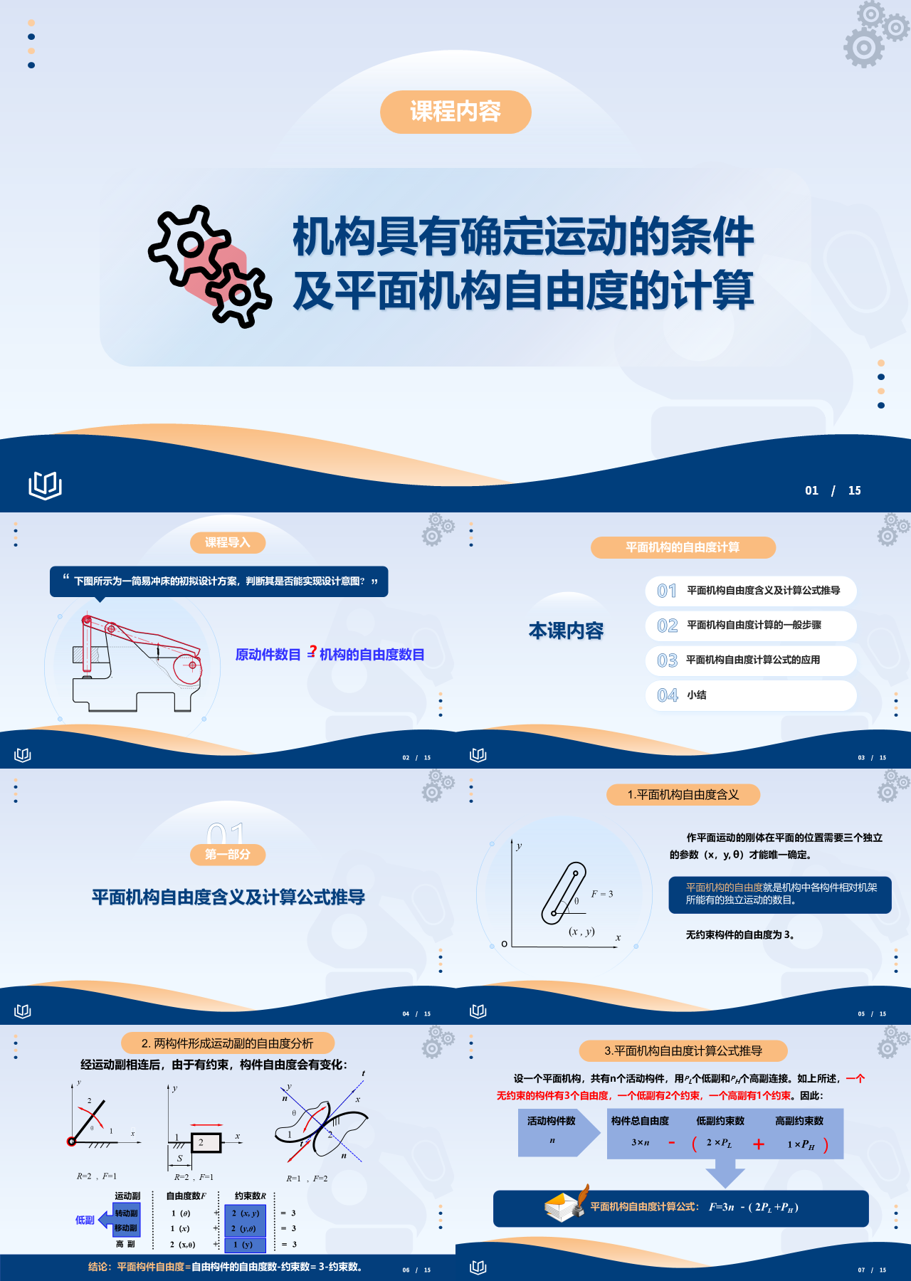 标准动态蓝色教育课件机构具有确定运动的条件及平面机构自由度的计算