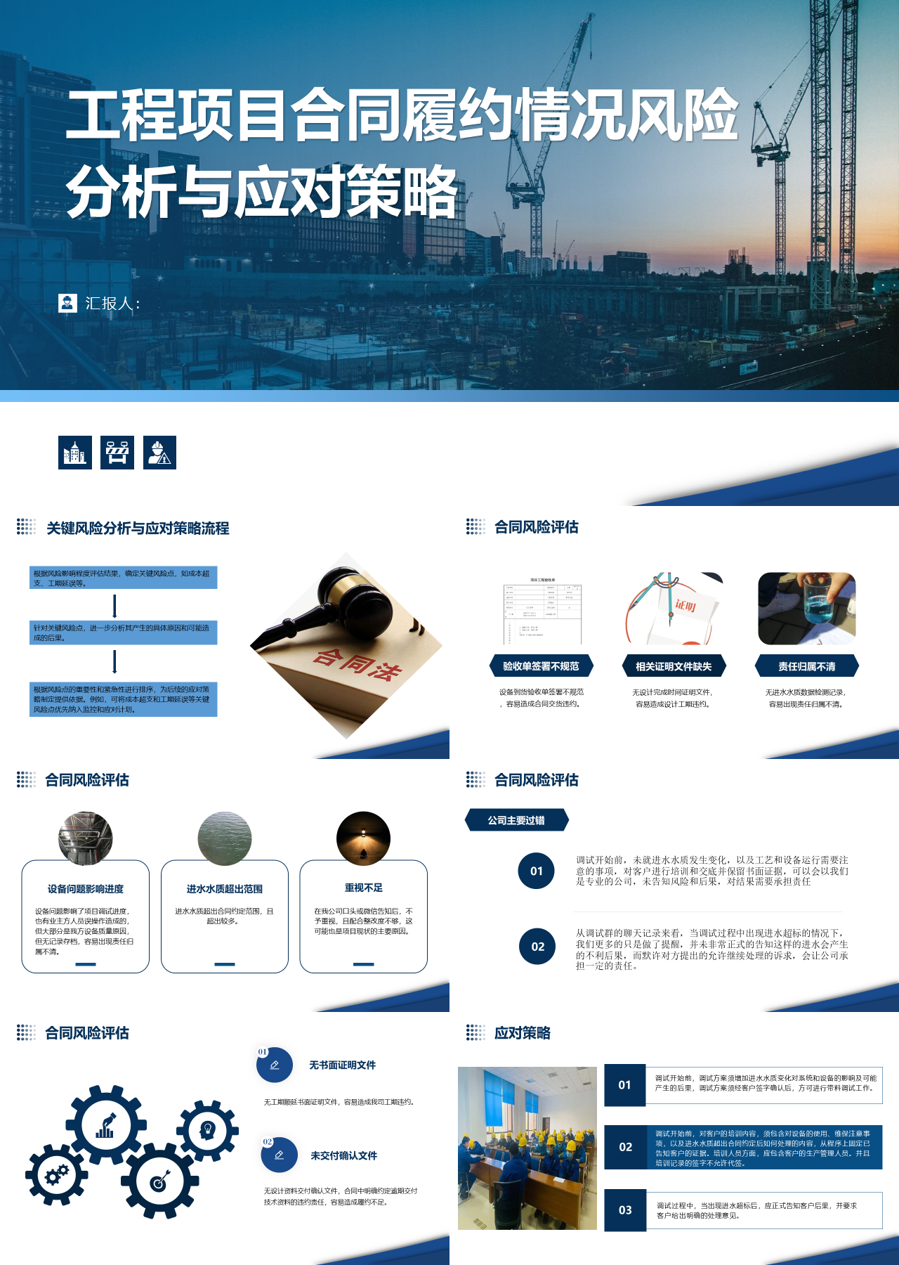 标准静态蓝色工作汇报工程项目合同履约情况风险分析与应对策略终稿